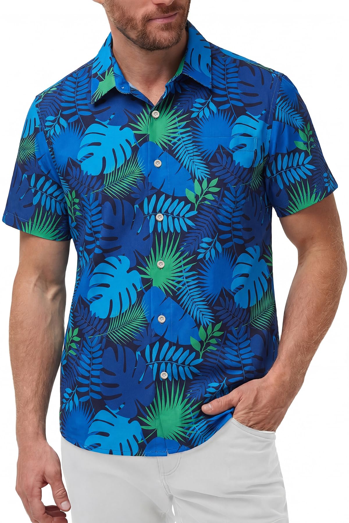KYKU Mens Hawaiian Shirts Short Sleeve Button Down Summer Vacation Beach Shirts, Pleated Back, with Pocket