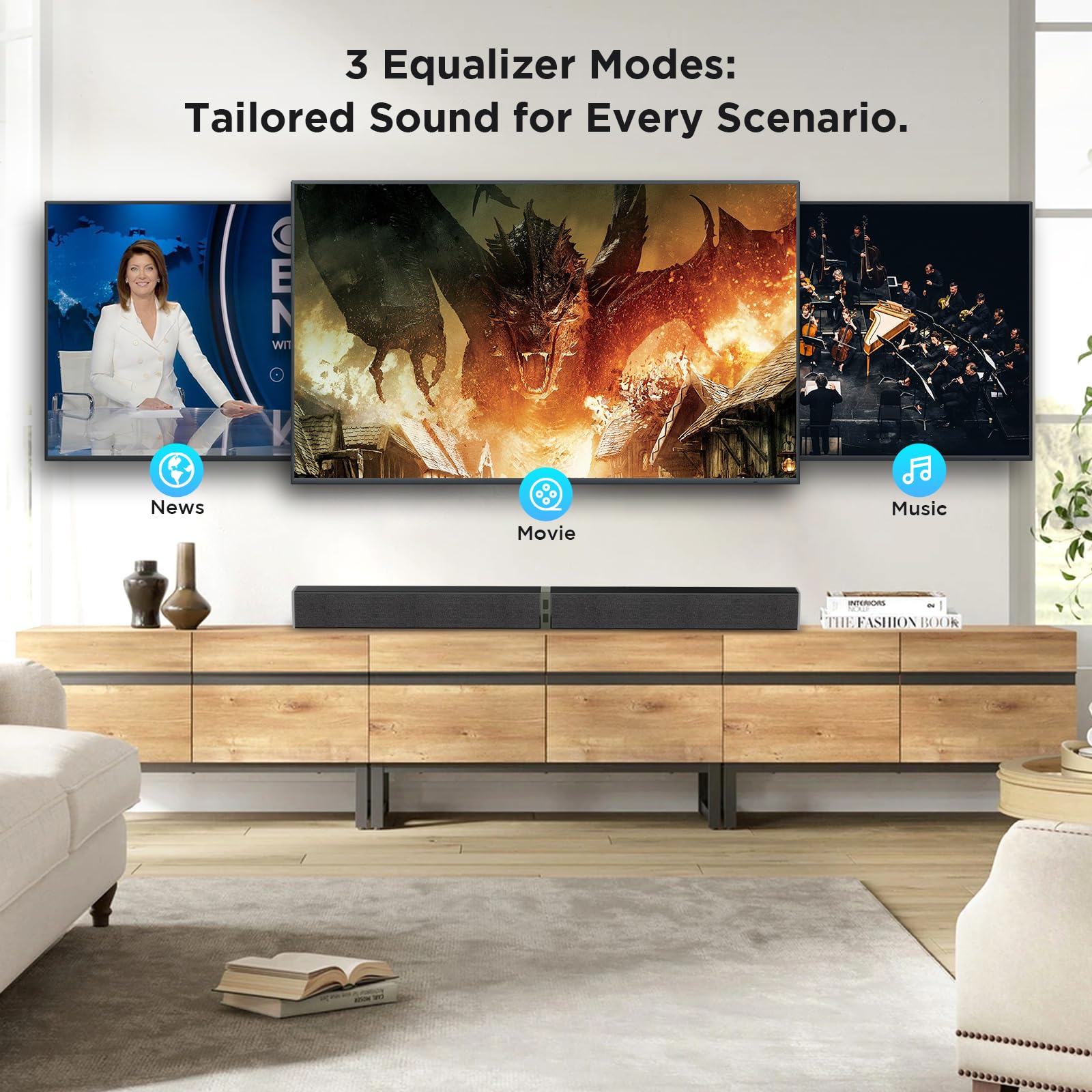 MZEIBO Sound Bar for Smart TV，80W Detachable Bluetooth Soundbar with Powerful Bass, 2-in-1 Home Theater Audio System, ARC/Optical/AUX Connectivity for TV/PC/Laptop/Game Console
