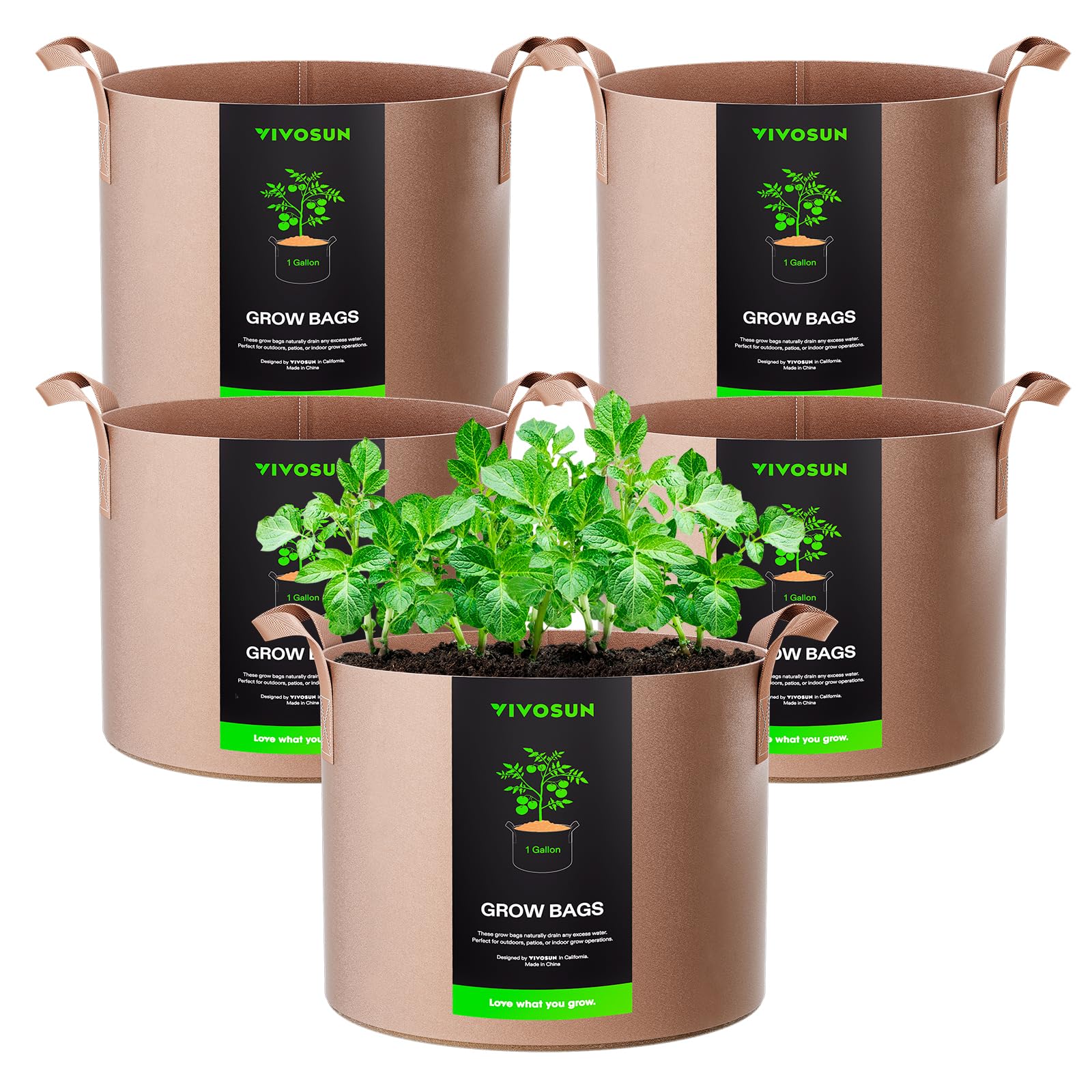 VIVOSUN 5-Pack Grow Bags Heavy Duty Thickened Nonwoven Fabric Pots with Handles