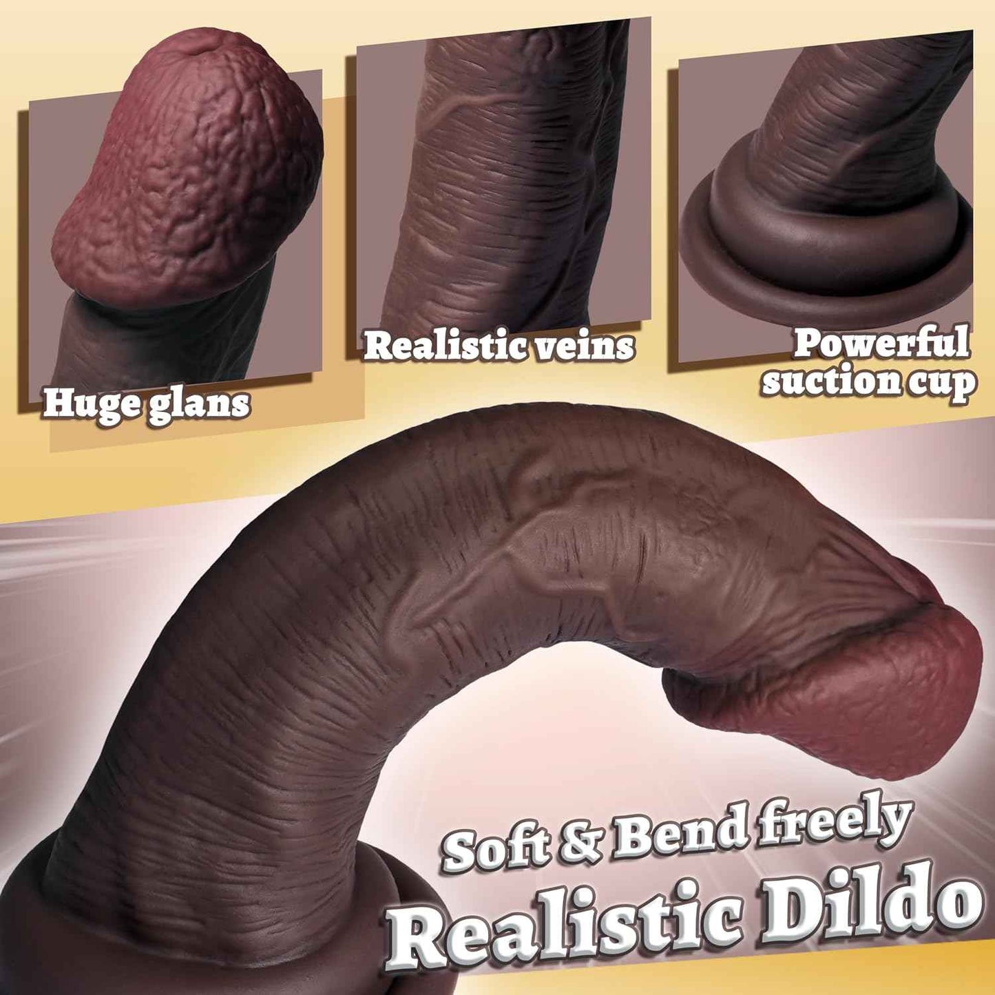 YAIORD Realistic Liquid Silicone Dildo With Suction Cup Black