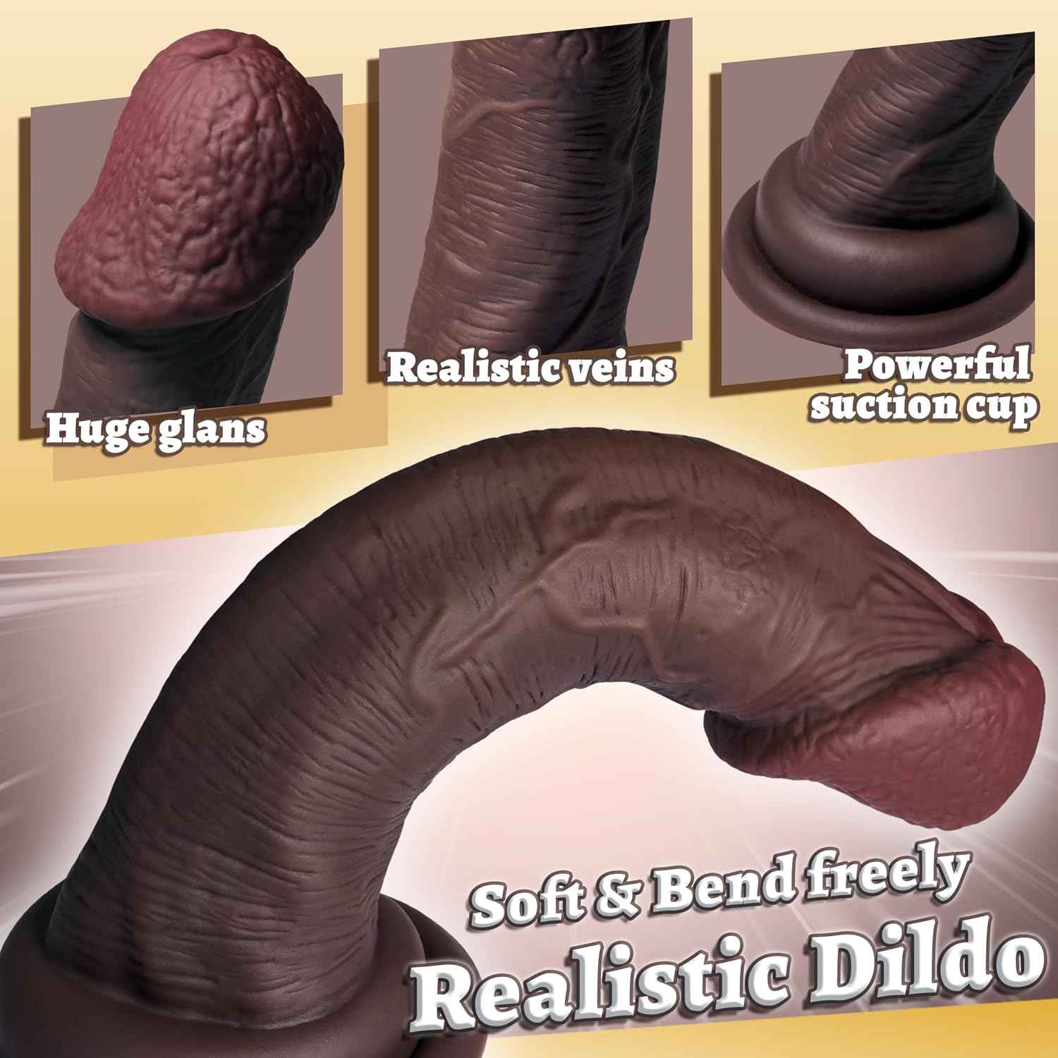 YAIORD Realistic Liquid Silicone Dildo With Suction Cup Black