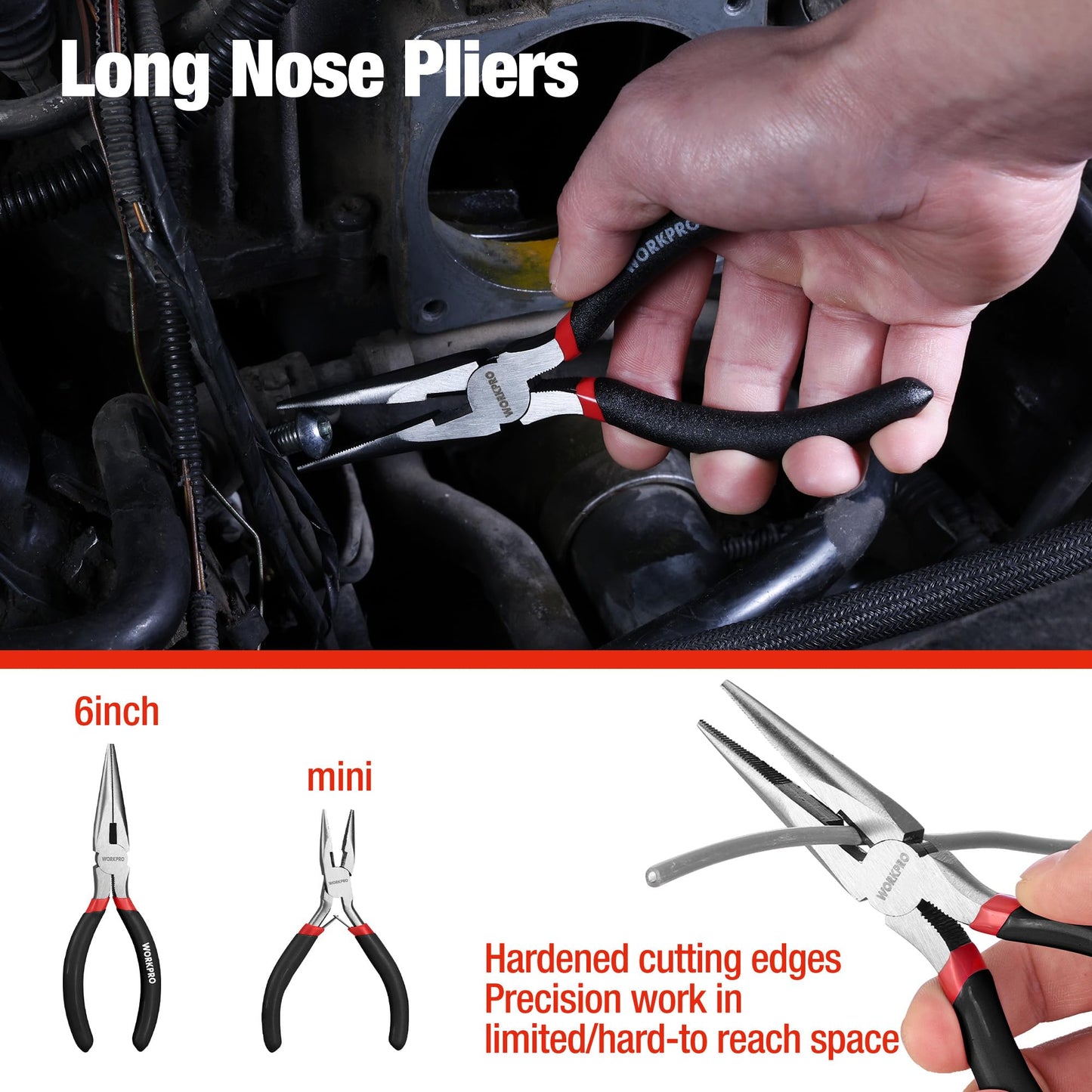 7-piece WORKPRO Pliers Set with Groove Joint, Long Nose, Slip Joint, Linesman, and Diagonal Pliers for DIY & Home Use