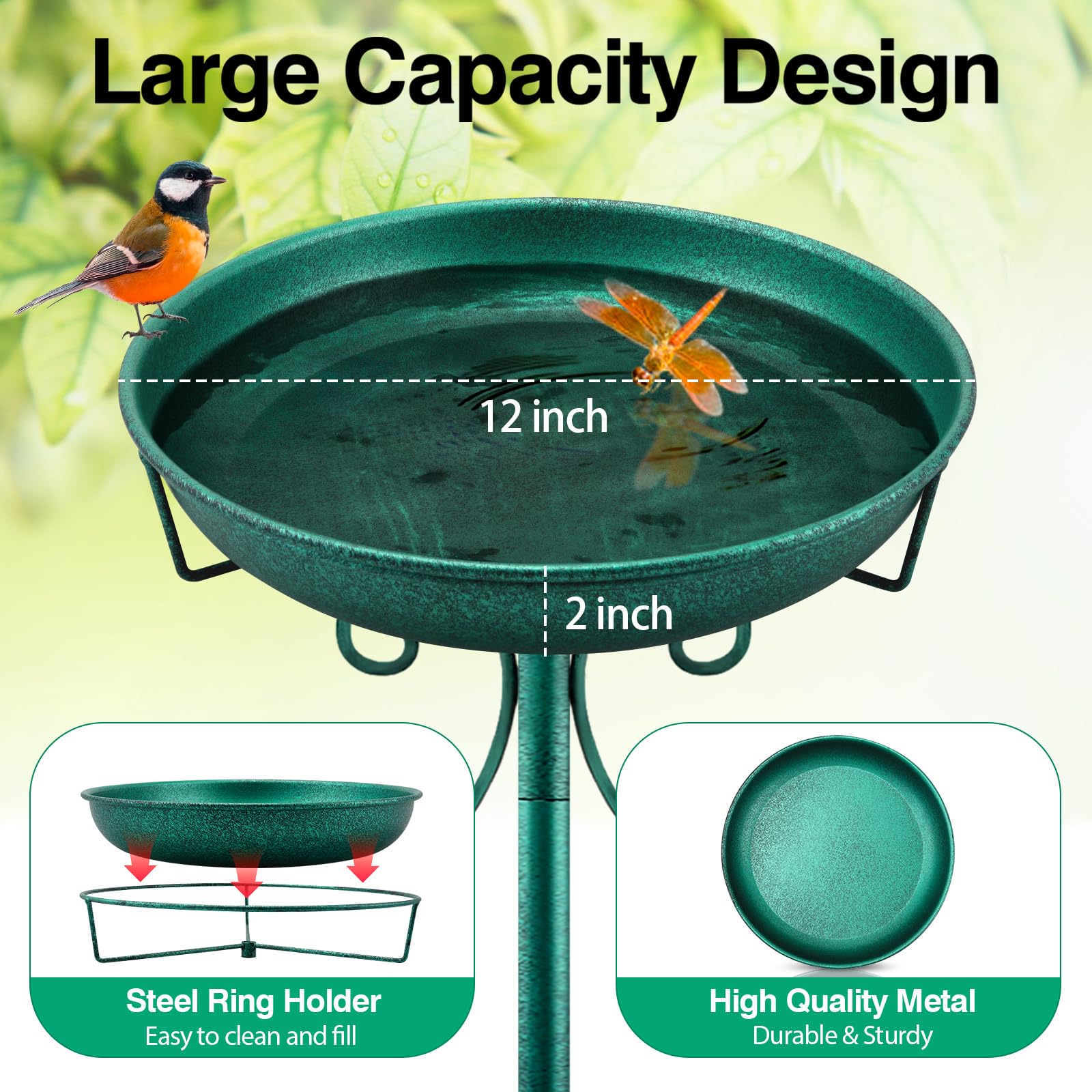 Daoeny Heavy Duty Bird Baths for Outdoors, 35In Outdoor Freestanding Birdbaths & Birdfeeder, Bird Bath Feeder Bowl with Metal Stake Garden Patio Yard Lawn Decor, Upgraded 5-Pronged Base