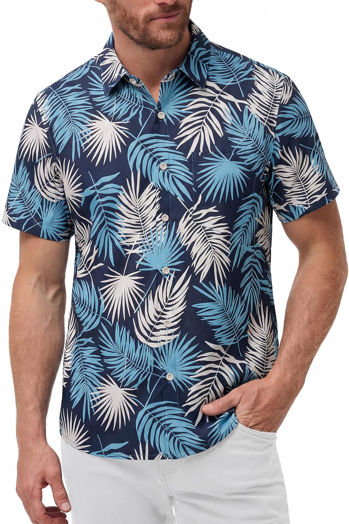 KYKU Mens Hawaiian Shirts Short Sleeve Button Down Summer Vacation Beach Shirts, Pleated Back, with Pocket