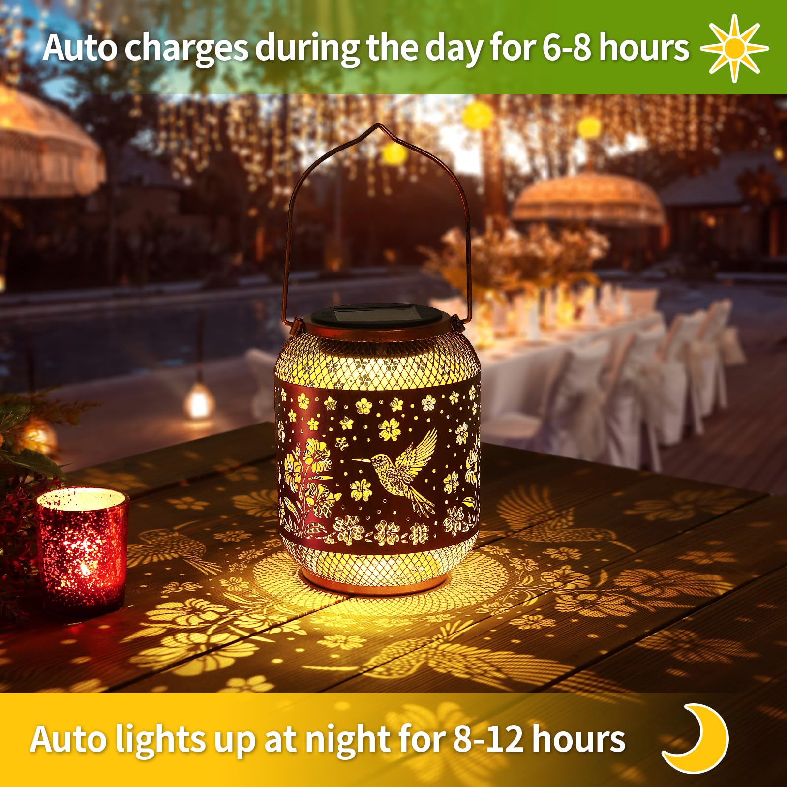 Solar Lanterns Outdoor Waterproof Garden Decor Birthday Gifts for Women Mom Grandma Hanging Solar Lights Metal Solar Decoration Outside for Yard, Patio, Backyard, Porch