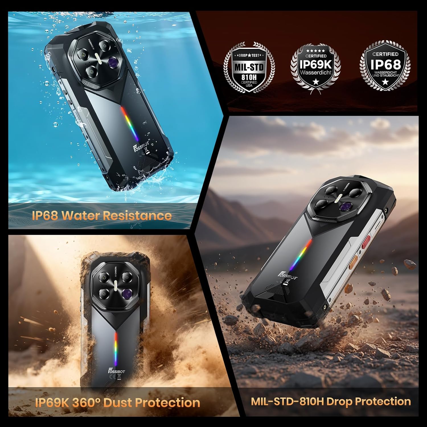 FOSSIBOT F113 Rugged 5G Smartphone 20000mAh Battery 36GB 256GB Grey
