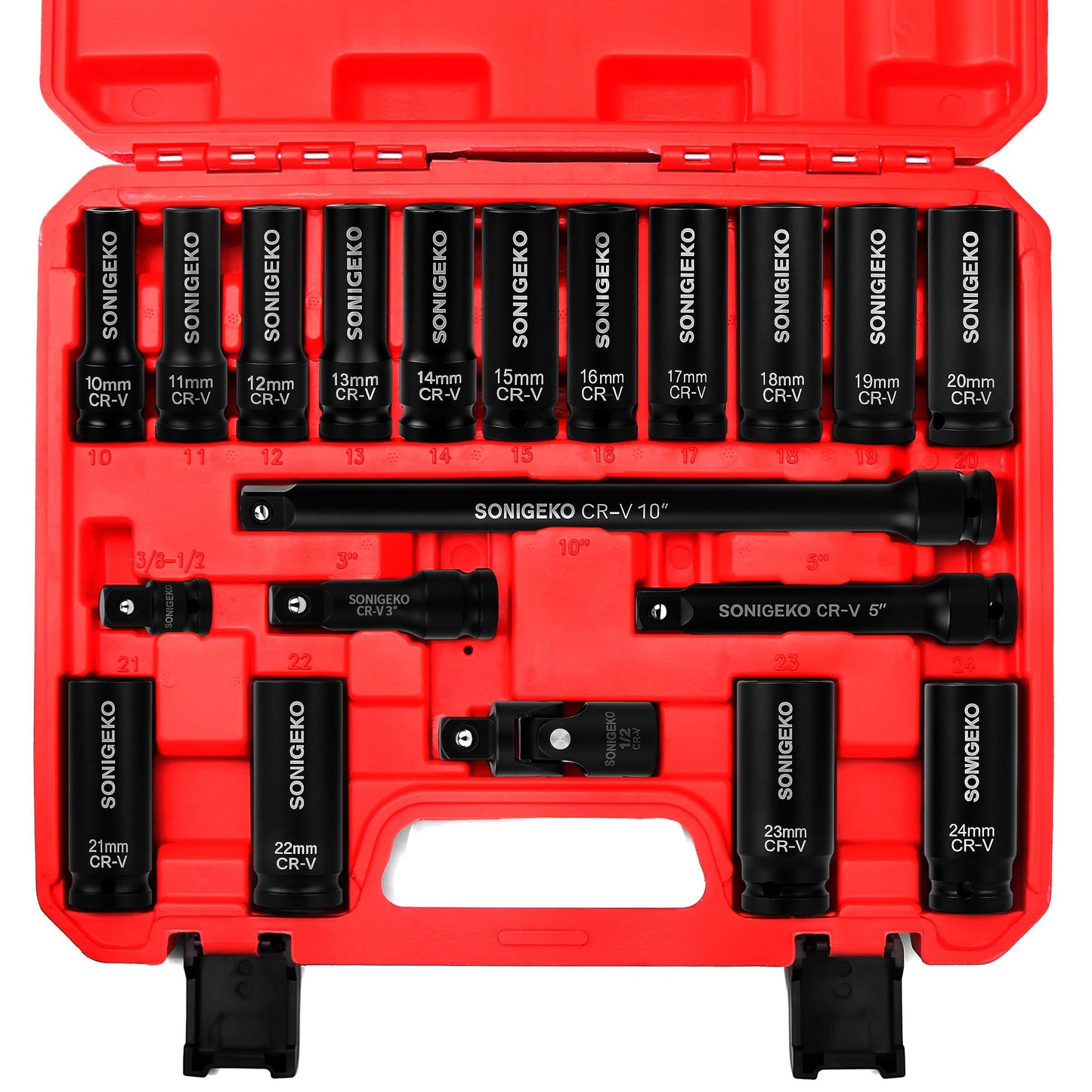 SONIGEKO Socket Set 1/2" Drive Impact Socket Set,29-Piece 6 Point Deep Socket Set Standard SAE and Metric