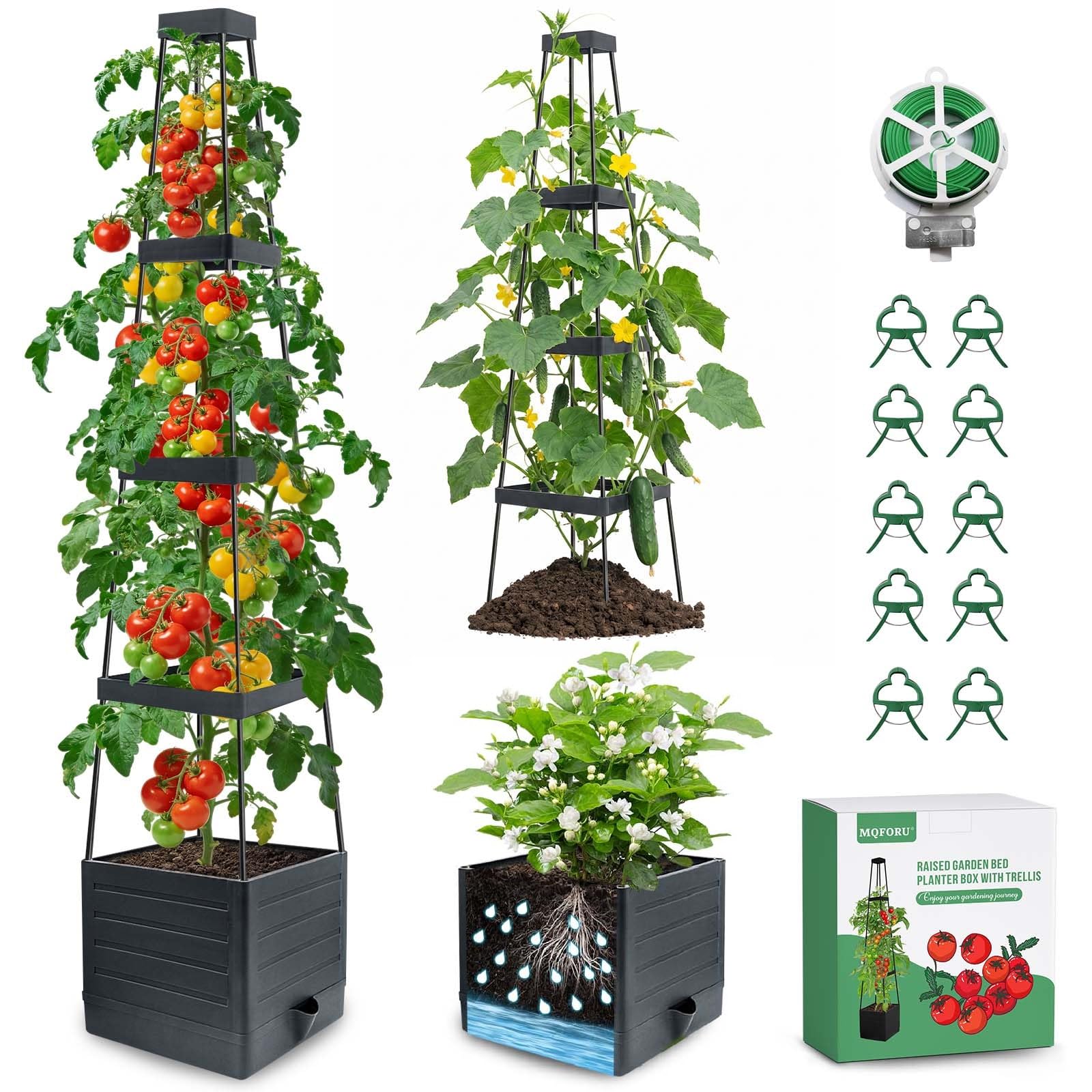 MQFORU Tomato Planter Boxes with Trellis, 57" Self-Watering Tomato Planter for Climbing Vegetable and Plants