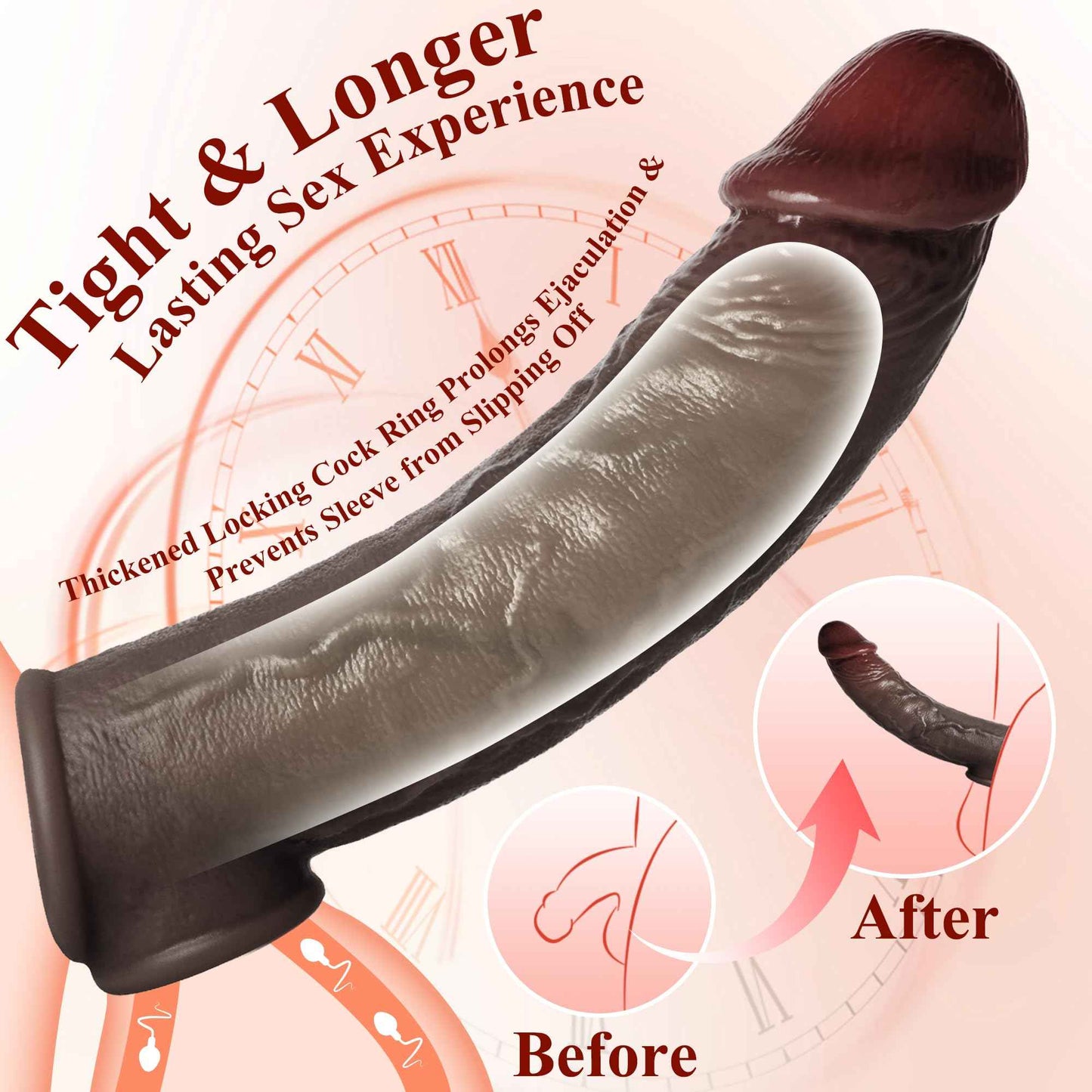Realistic Penis Sleeve Extender for Men, Liquid Silicone Cock Sleeve with Testicle Ring, Reusable Penis Enlarger Delay Ejaculation Enhance Erection Male Adult Sex Toys for Couples