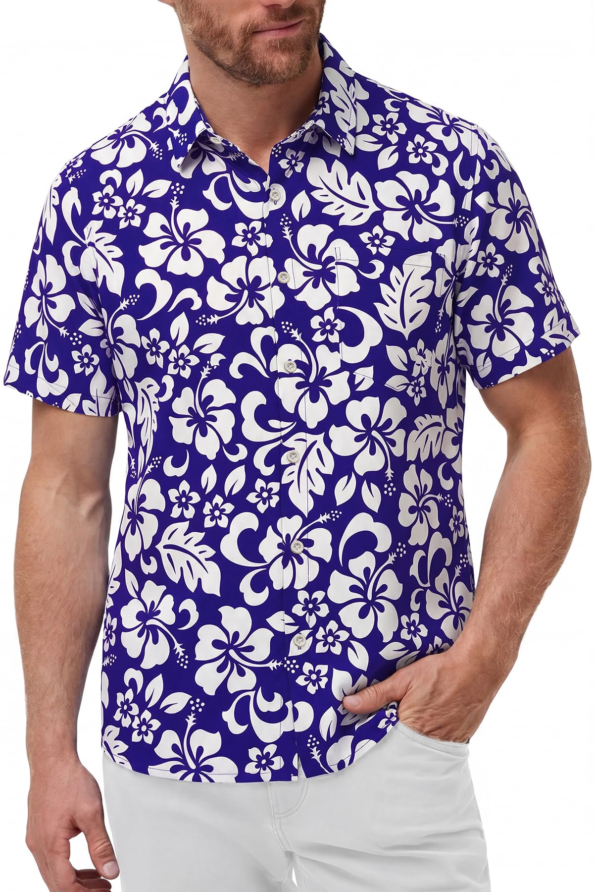 KYKU Mens Hawaiian Shirts Short Sleeve Button Down Summer Vacation Beach Shirts, Pleated Back, with Pocket