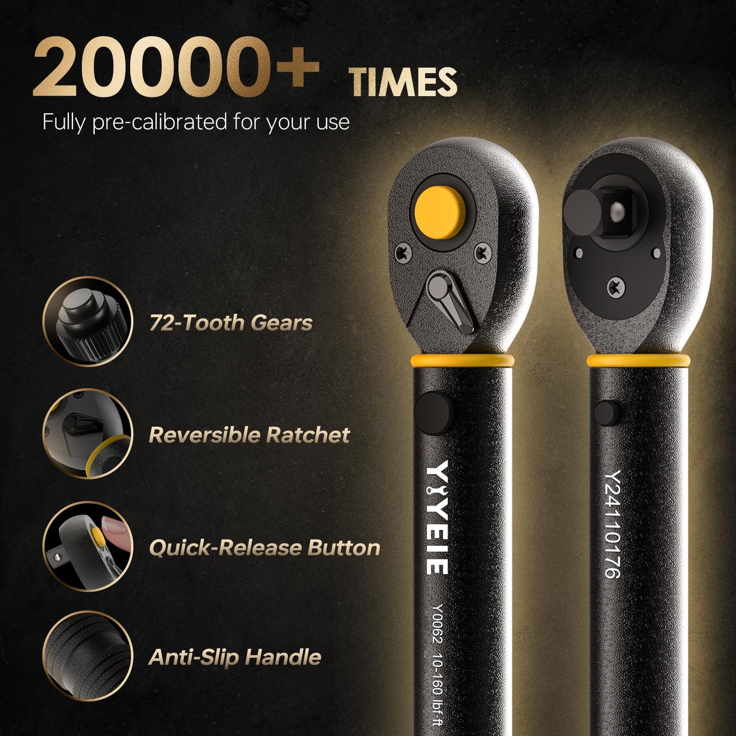 YIYEIE Master Torque Wrench Set with 1/4" 3/8" & 1/2" Drive Coverage with Dual-Scale