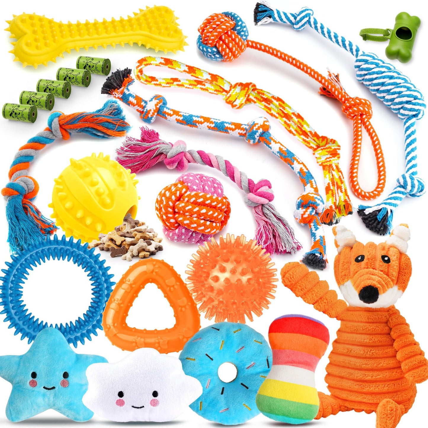 Zeaxuie Luxury Dog Chew Toys for Puppy, Dog Toys with Ropes, Treat Ball and Squeaky Puppy Toys for Teething Small Dogs