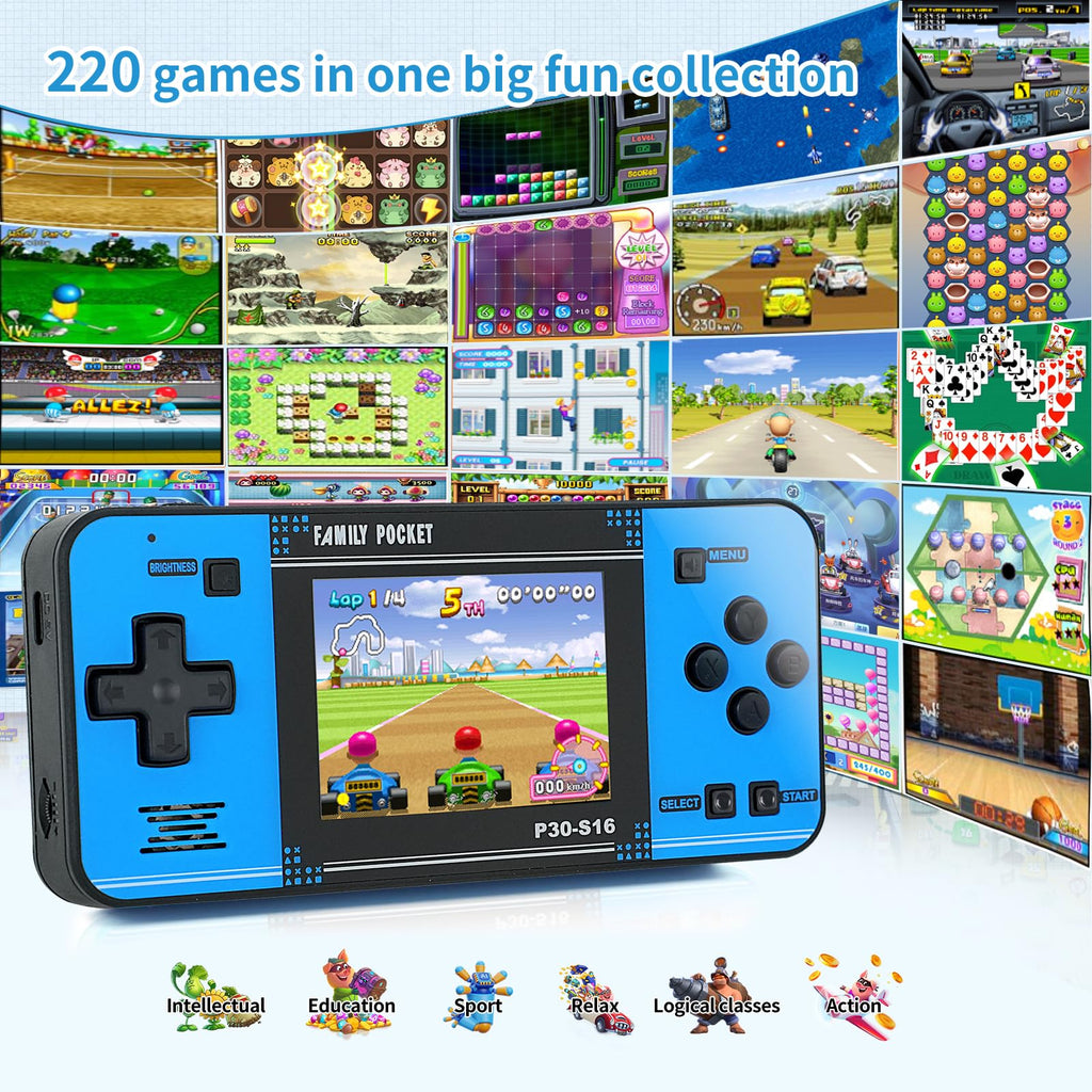 Handheld Game for Kids -Preloaded 220 Retro Video Games, Portable Gaming Player with Rechargeable Battery 3.0" LCD Screen, Mini Arcade Electronic Toy Gifts for Boys Girls