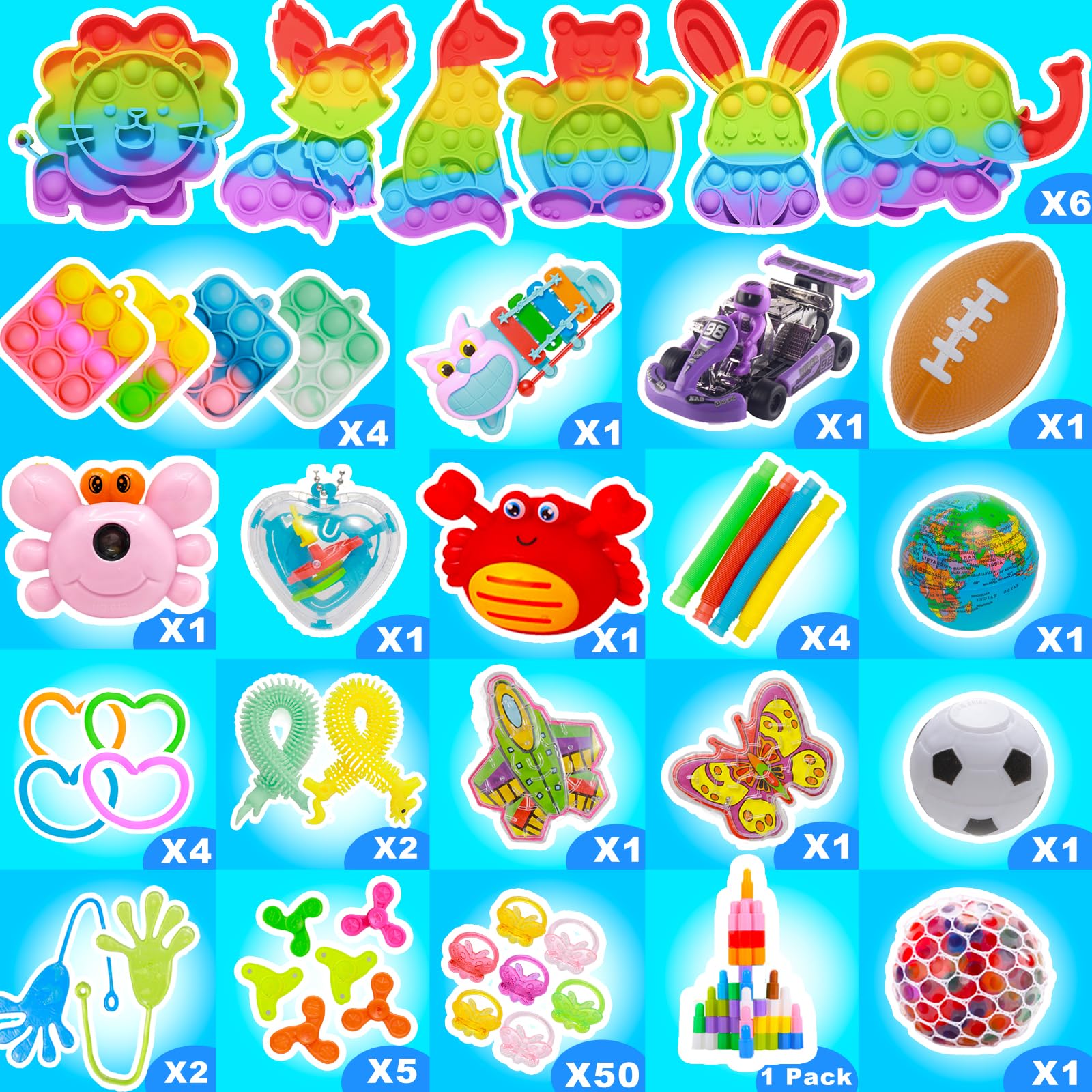 Kids Party Favors Stocking Stuffers Gifts,Fidgets Toys Pack,Bulk Toys for Carnival Treasure Classroom Prizes Box,Adults Stress Relief Sensory Toys,Pinata Filler, Autism Autistic Children ADHD