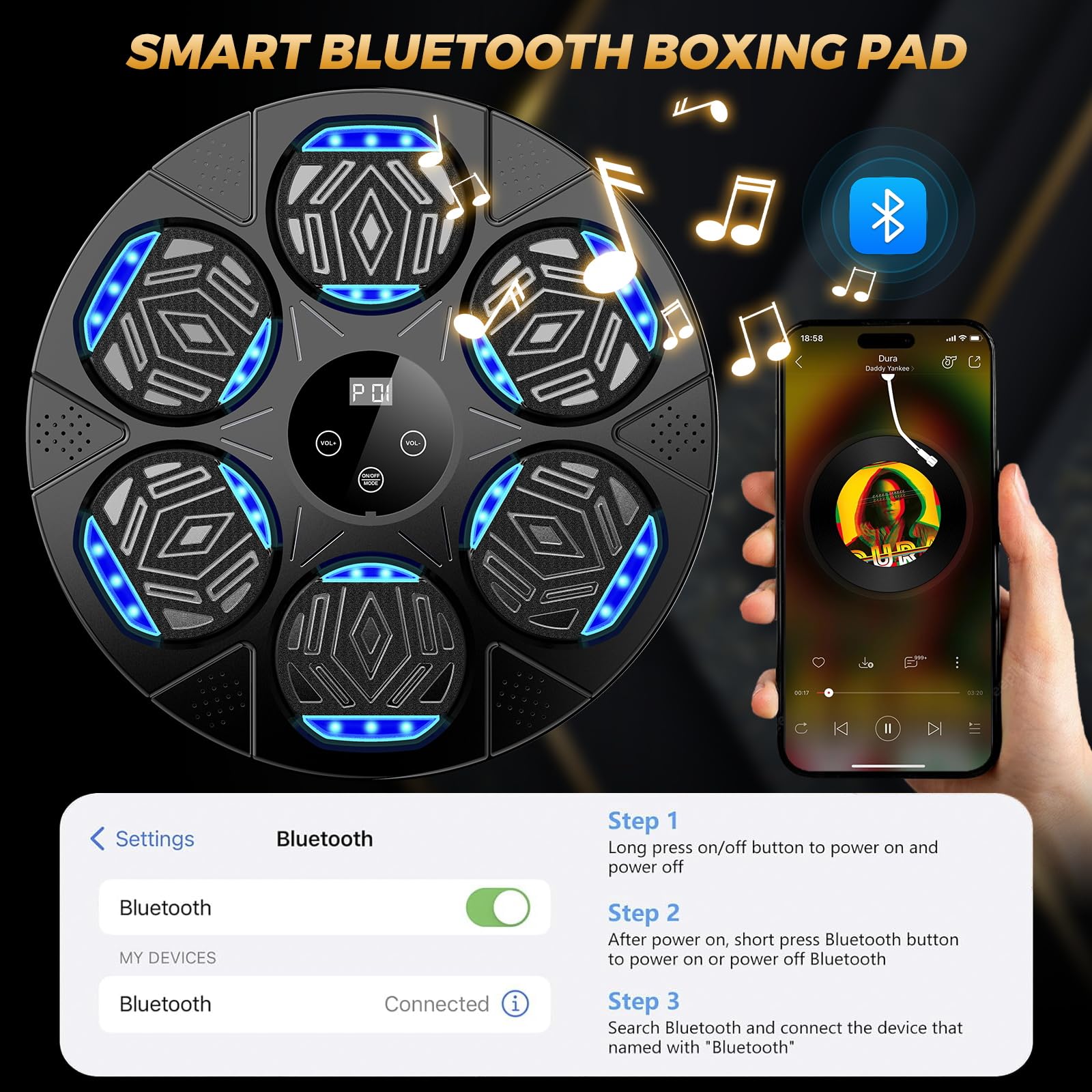 LOLBOX Music Boxing Machine, Boxing Wall Mount Machine for Kids Adult, Bluetooth Smart Boxing Traineing Machine with Boxing Gloves, Boxing Workout Equipment Target for Home, Office, Gym (Upgrade)