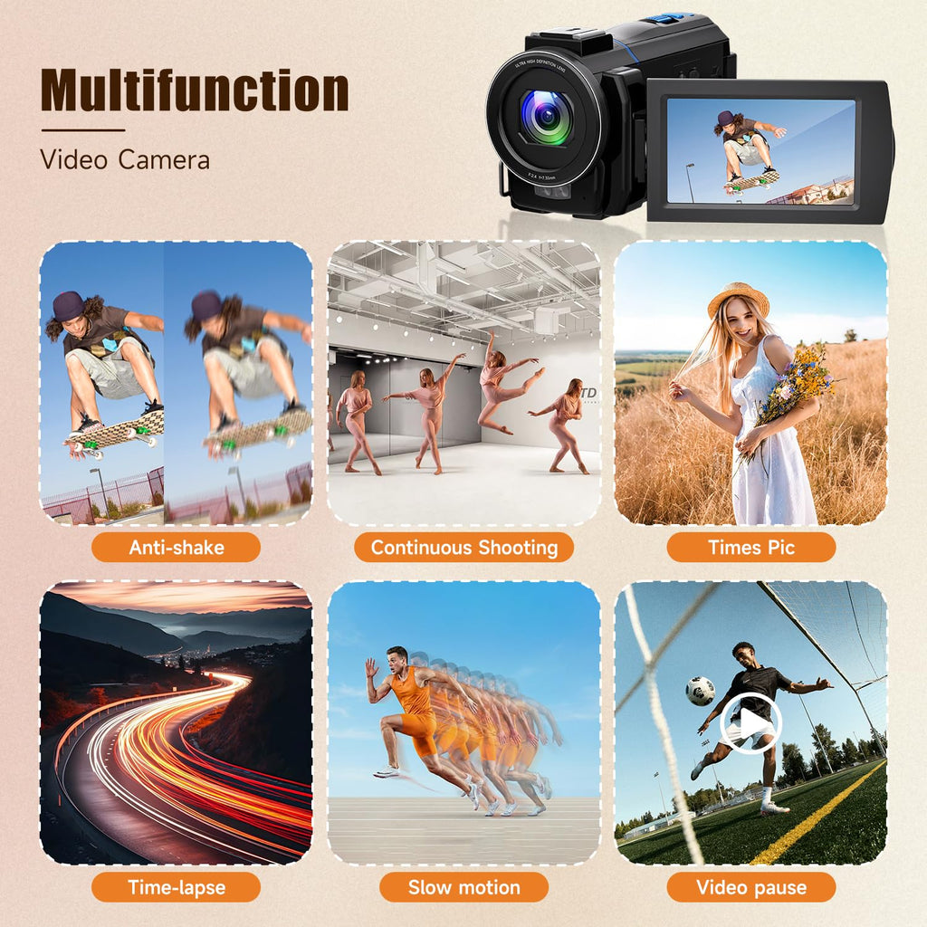 TryTalk 5K Video Camera Camcorder UHD 64MP Vlogging Camera for YouTube with 3.0” 270° Rotatable Touchscreen, 16X Zoom Video Recorder with IR Night Vision/External Microphone