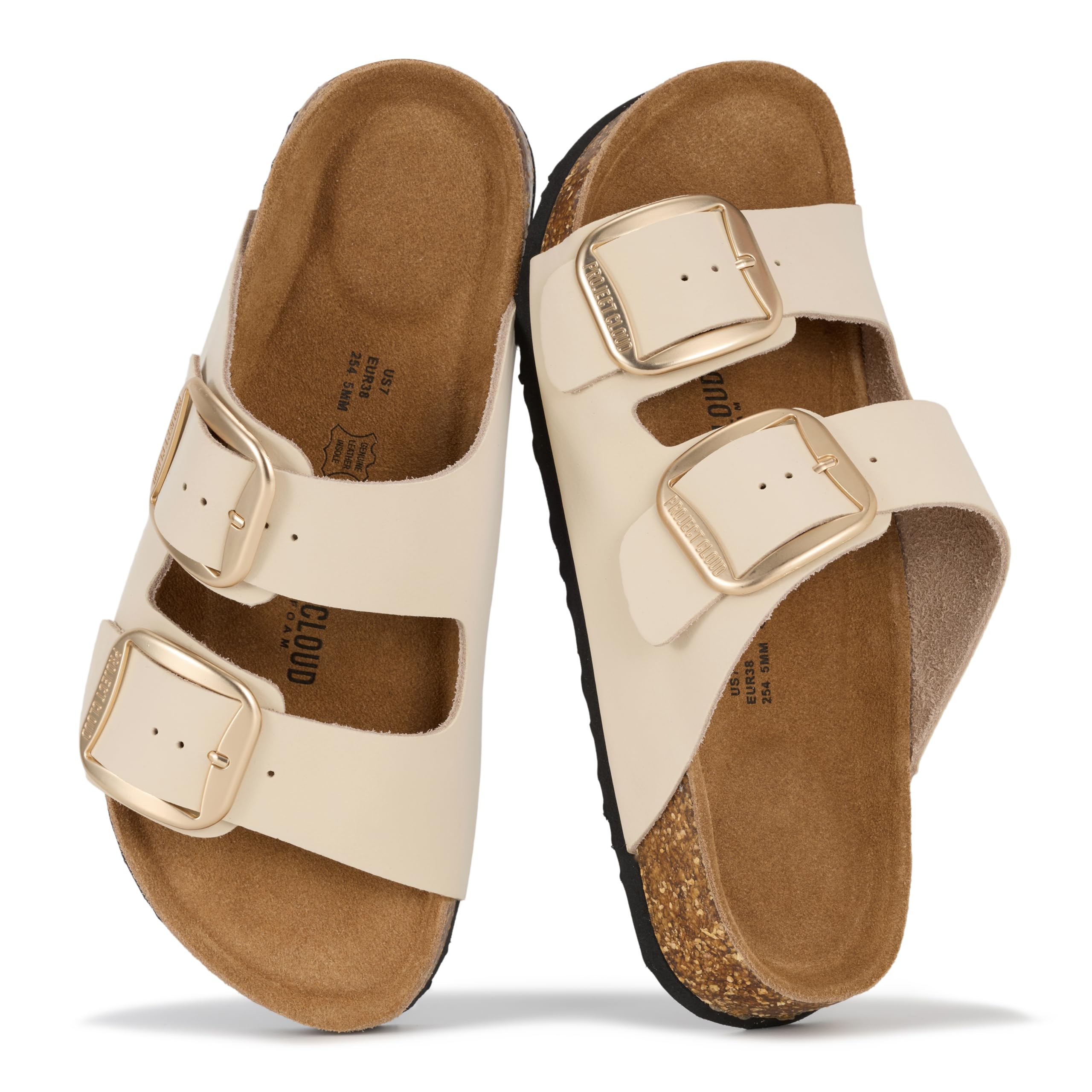 Project Cloud 100% Genuine Leather Flat Sandals for Women 2026 Comfortable Beach Essentials Womens Sandals Memory Foam Vacation Essentials Slides for Women Footwear (Santorini)