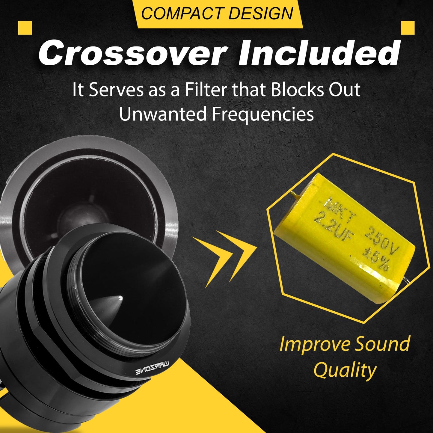 Warzone 2X WZ45TW 1.7-Inch Super Tweeter Speaker, 4 Ohm, 3000W Total Max Power, 106dB Sensitivity, Titanium Diaphragm, CCAW Voice Coil for Pro Car Audio (Pair)