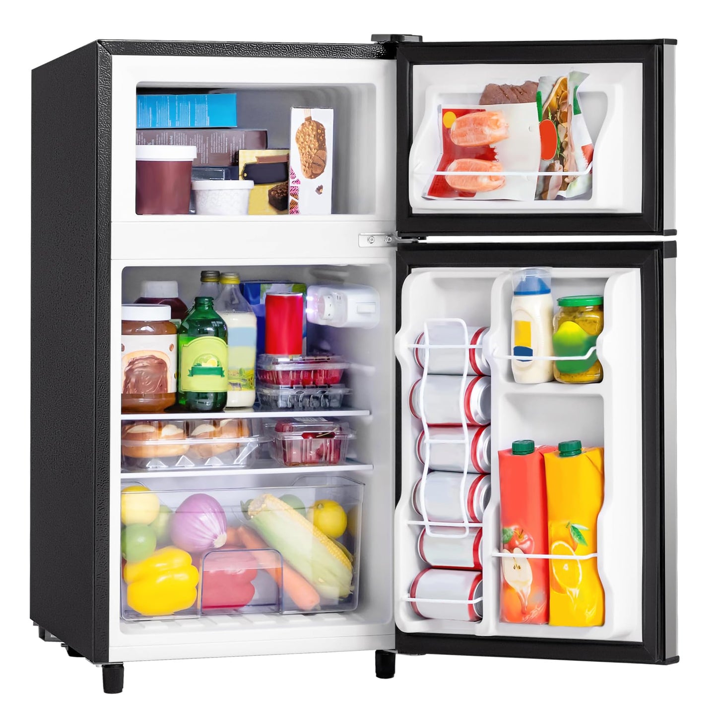 Manastin 3.55 Cu.Ft Mini Fridge with Freezer, Small Refrigerator with 2 Doors for Kitchen, Dorm, Office and Bedroom, Mini Refrigerator with Adjustable Shelves (Black)
