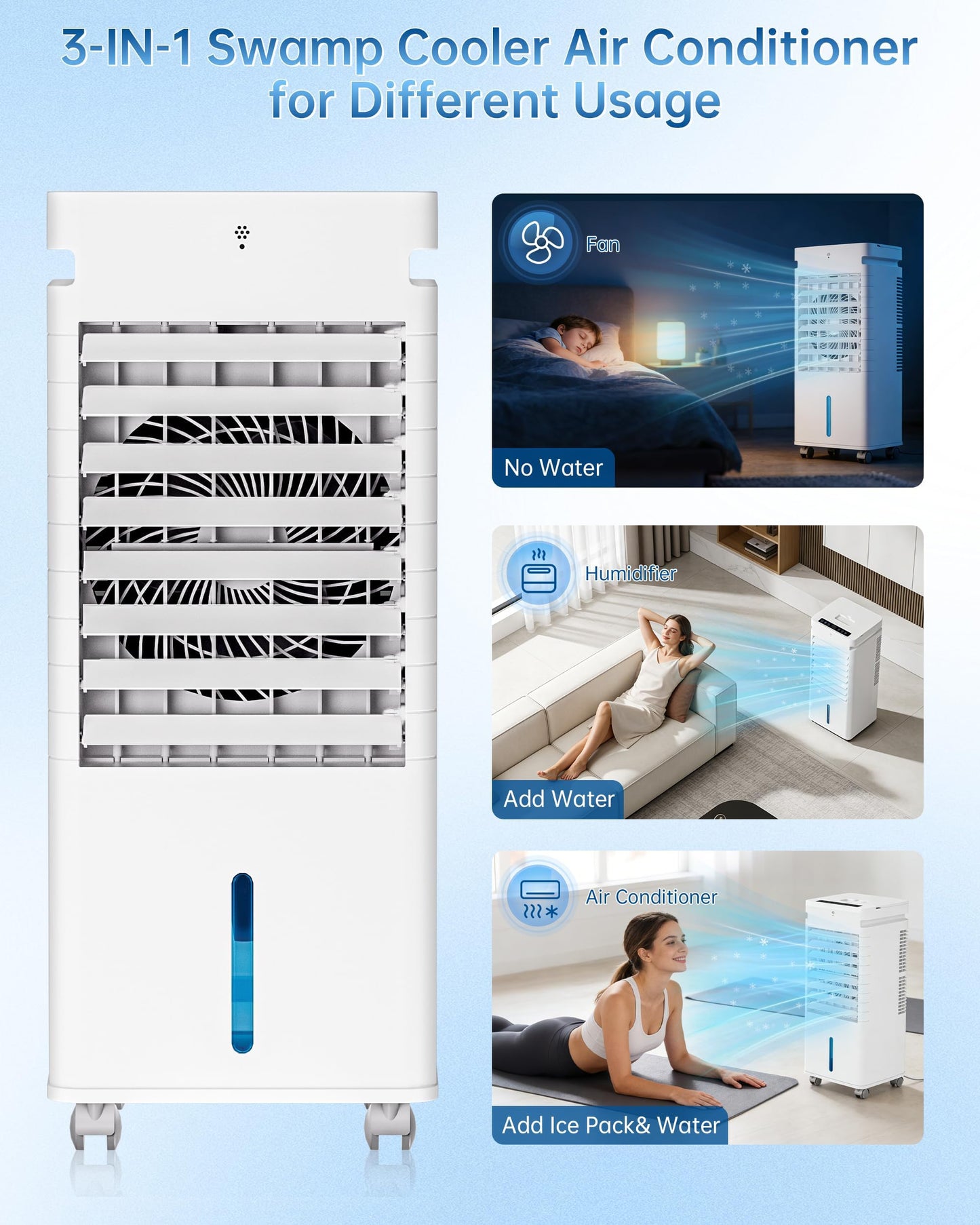 Portable Air Conditioners, Swamp Cooler Portable AC Unit for Room, Windowless Cooling Fan That Blow Cold Air w/Remote 5L Tank 12 Speeds 9H Timer, Evaporative Air Cooler for Bedroom Garage