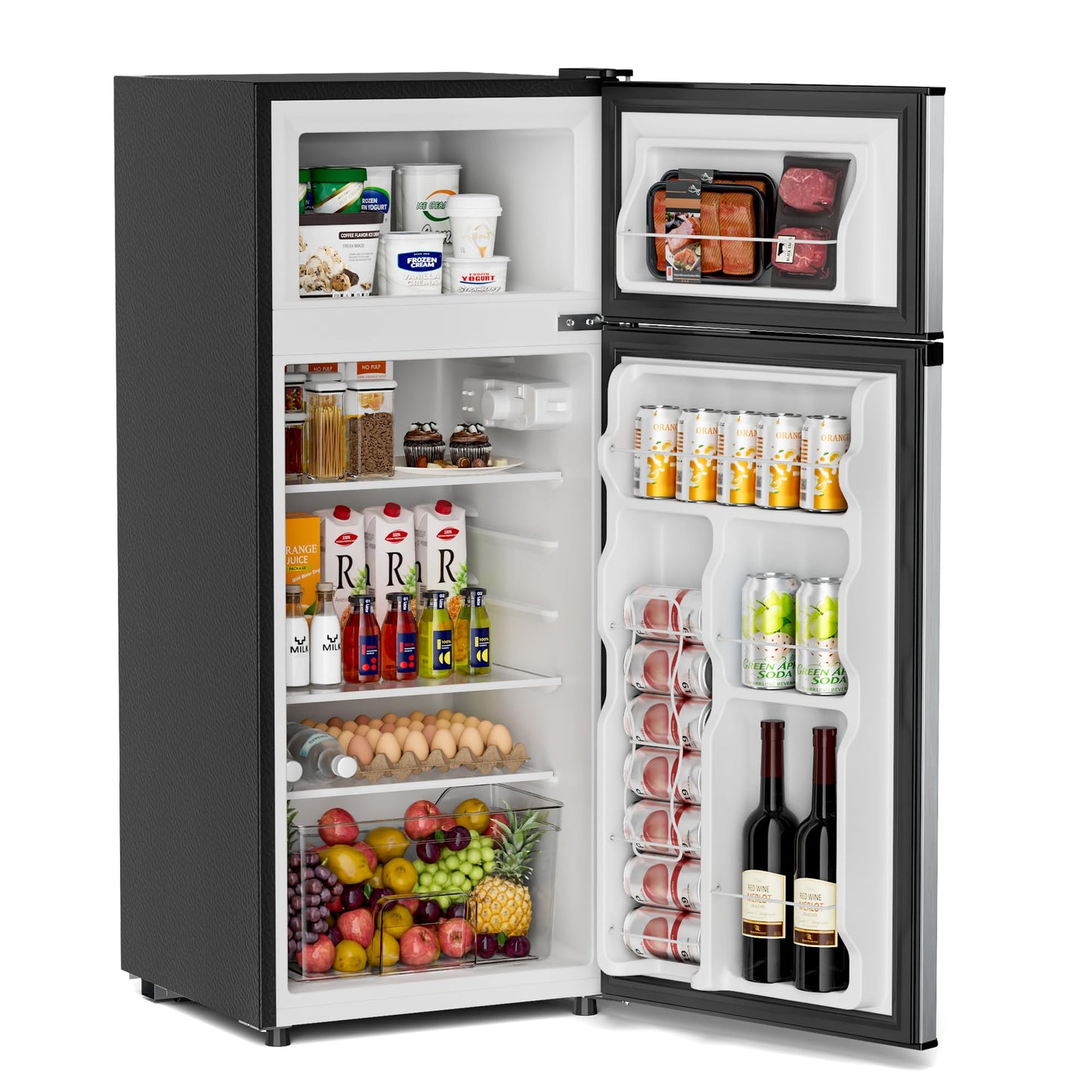 Manastin 3.55 Cu.Ft Mini Fridge with Freezer, Small Refrigerator with 2 Doors for Kitchen, Dorm, Office and Bedroom, Mini Refrigerator with Adjustable Shelves (Black)
