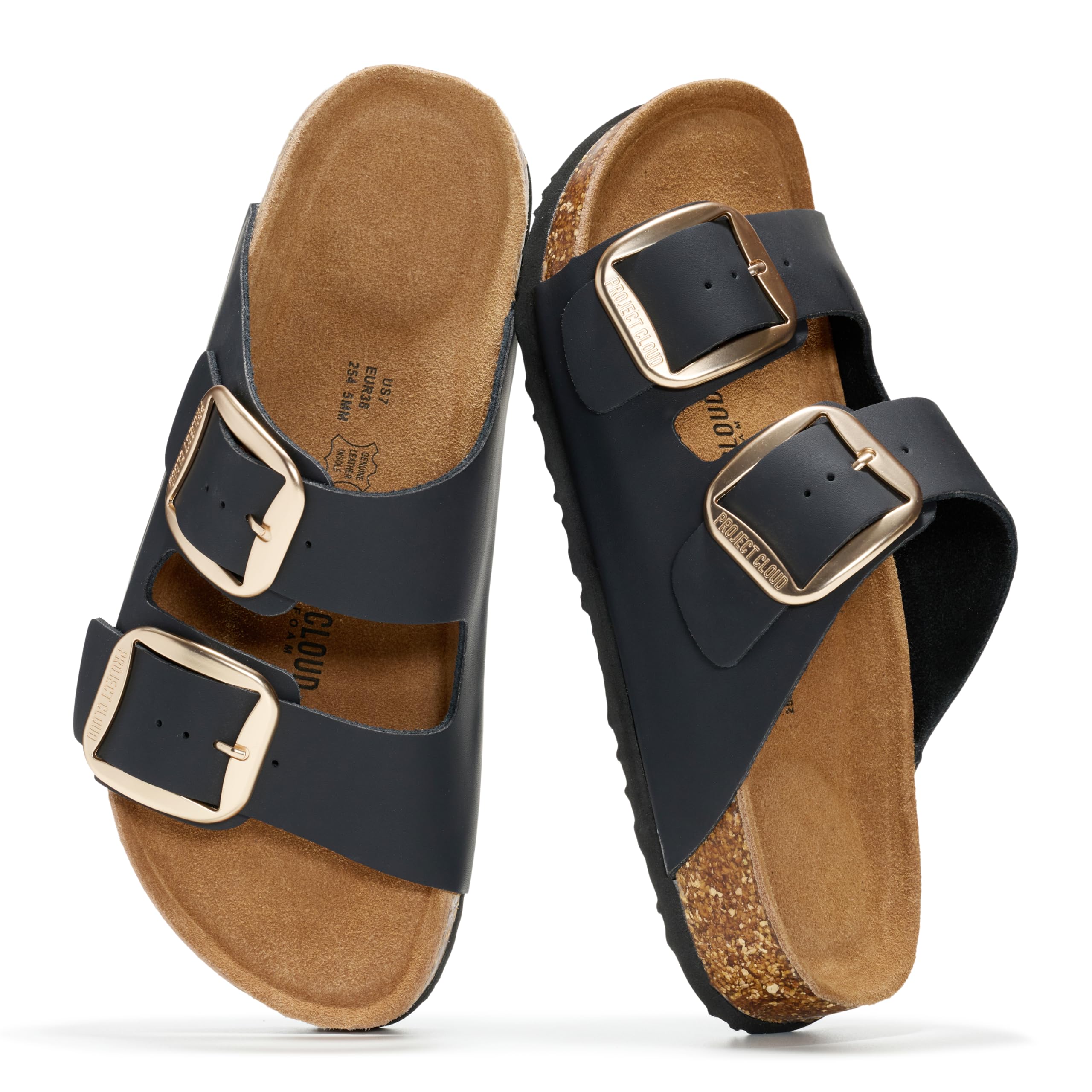 Project Cloud 100% Genuine Leather Flat Sandals for Women 2026 Comfortable Beach Essentials Womens Sandals Memory Foam Vacation Essentials Slides for Women Footwear (Santorini)
