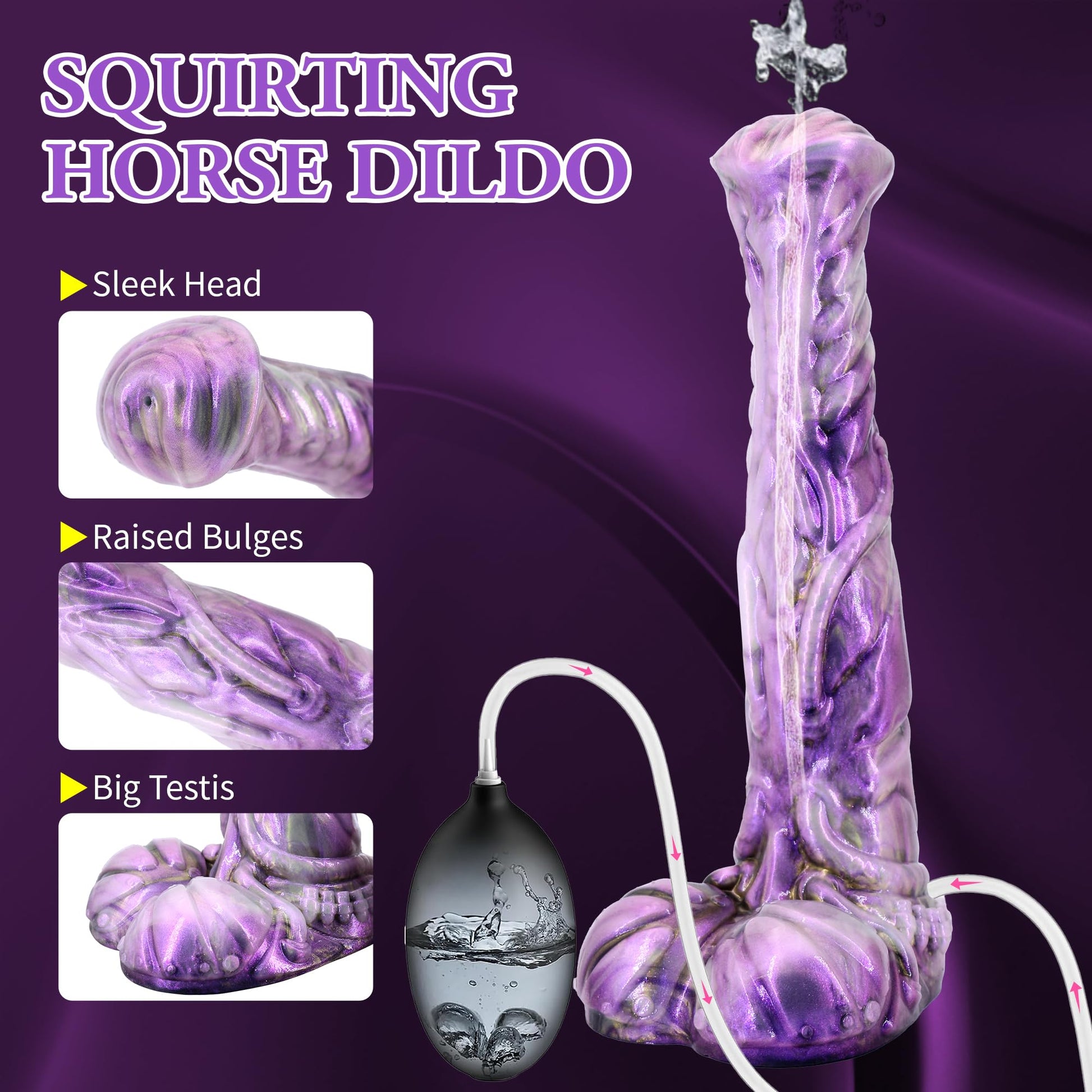 Squirting Dildo Horse Penis for Women, 12inch Big Ejaculating Cock Soft Silicone Suction Cup Monster Cumming Penis Anal Dildo for Solo Play and Couples Sex Game