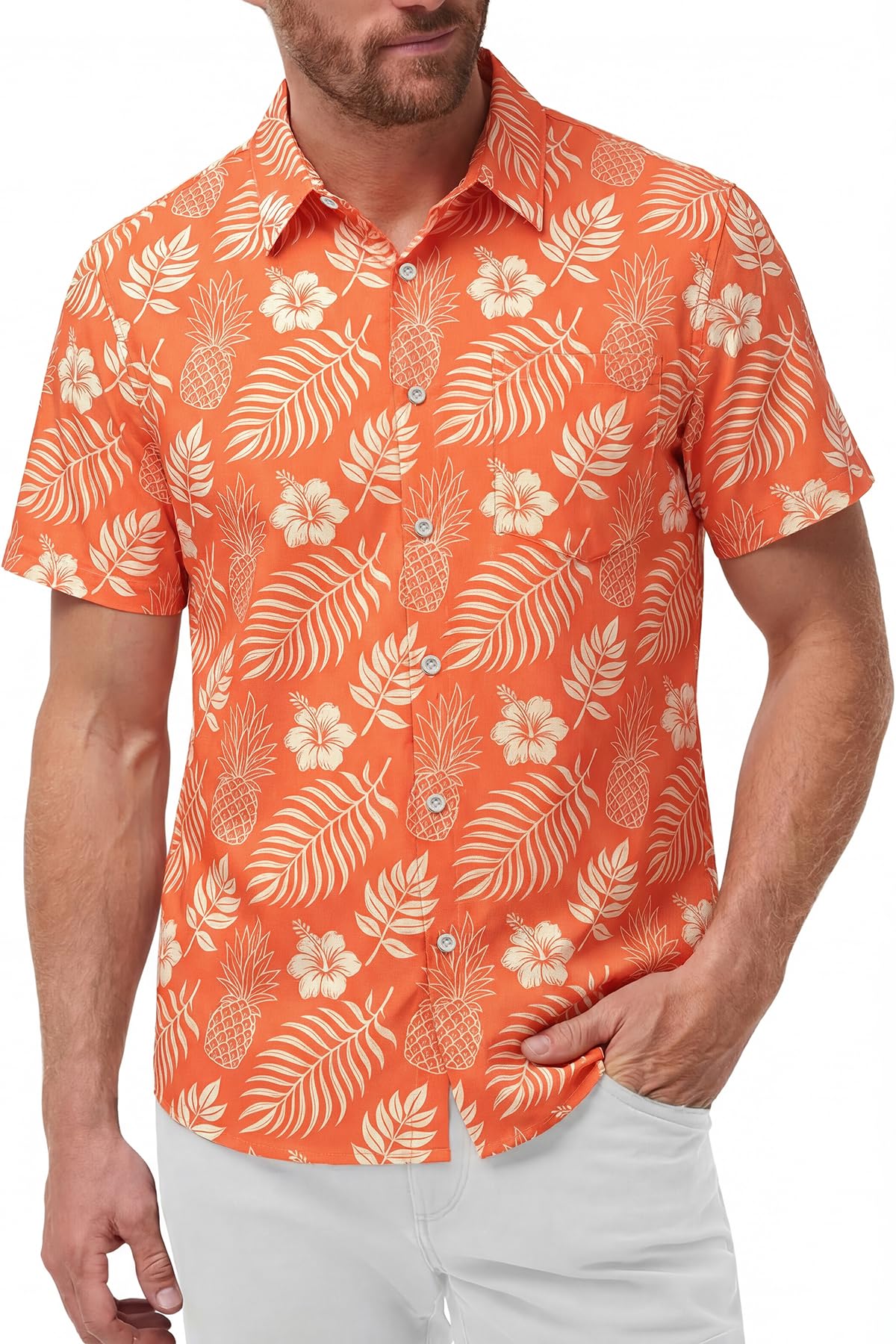 KYKU Mens Hawaiian Shirts Short Sleeve Button Down Summer Vacation Beach Shirts, Pleated Back, with Pocket