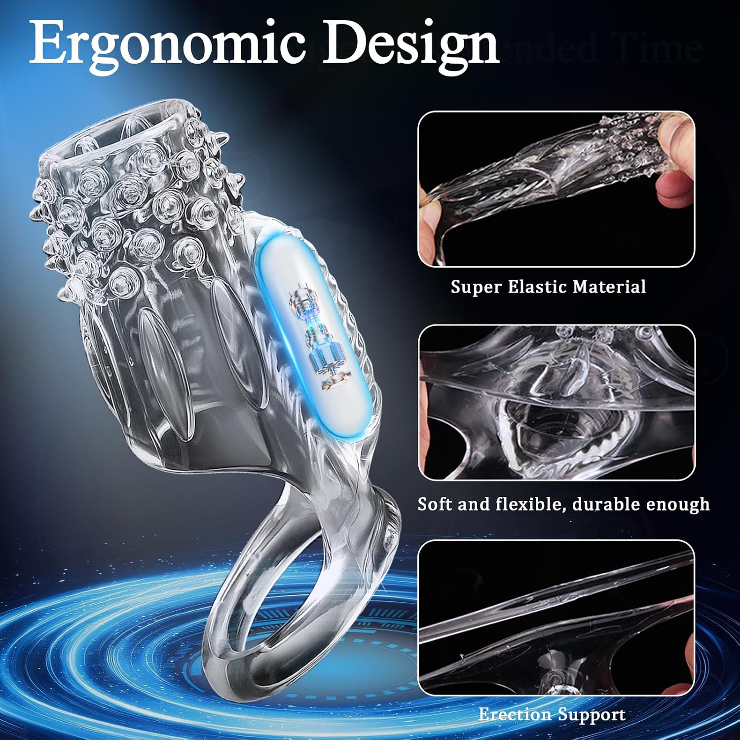 Vibrating Penis Sleeve Cock Ring, 2 PCS Reusable Cock Sleeves for Couples Vibrator, Delay Ejaculation Stronger Erection, Silicone Penis Pump Enlarge Sleeves Girth Adult Sex Toys for Men (Transparent)
