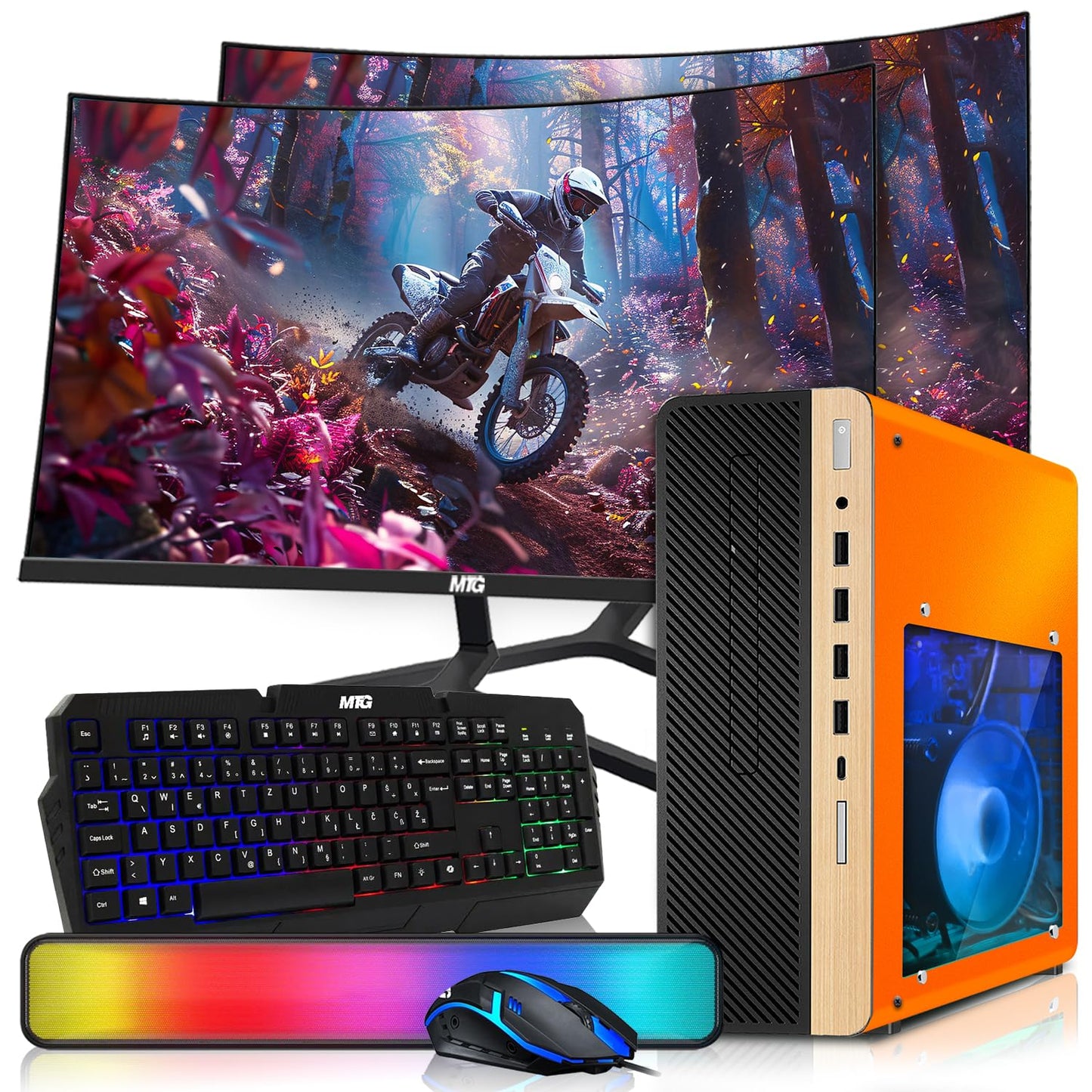 HP Half & Light Dark Desktop Computer PC Phoenix AMD A10-9700, 16GB RAM, 512GB SSD, 1TB SSD, RGB KBM with AI Copilot, WiFi, RGB Sounbar, Windows 11 (Renewed)