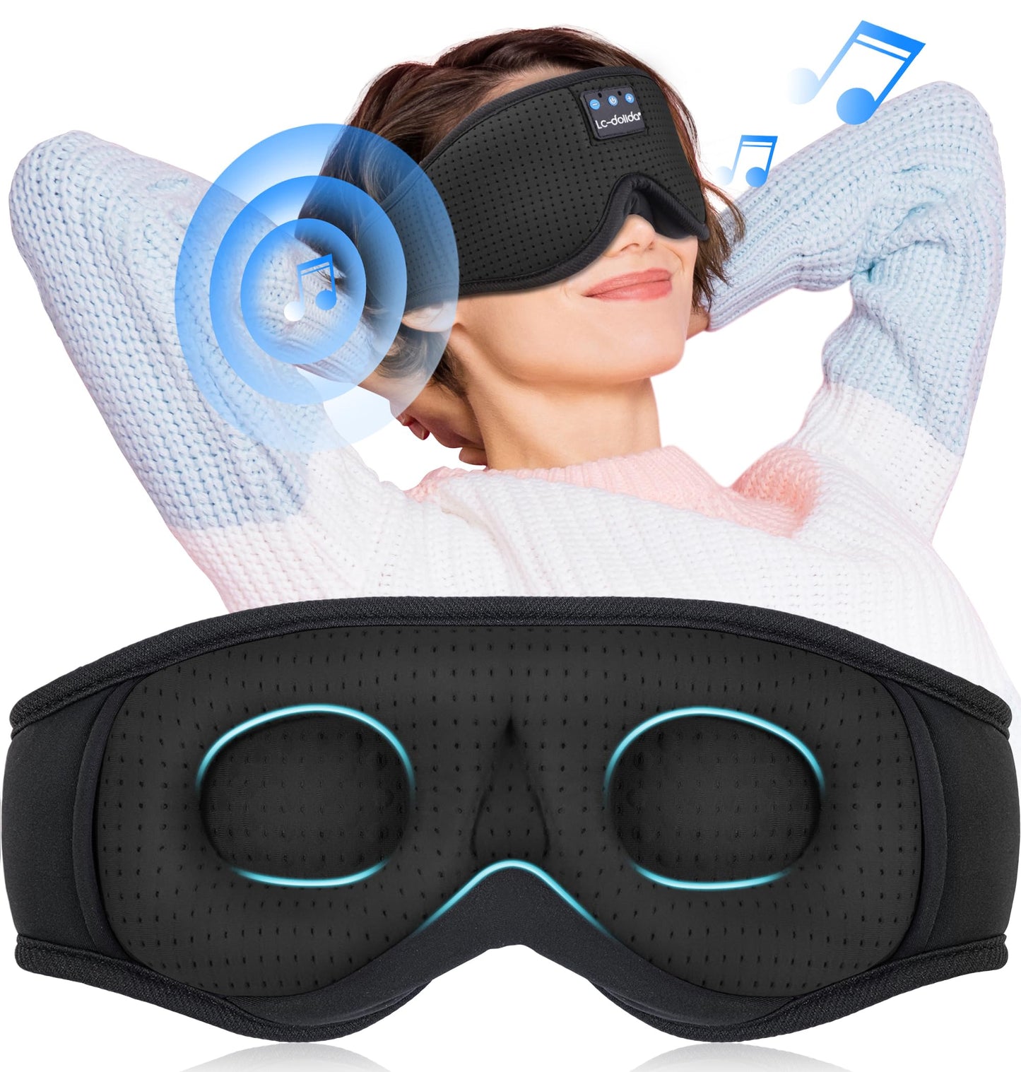 LC-dolida Sleep Headphones, 3D Sleep Mask Bluetooth Wireless Music Eye Mask, Sleeping Headphones for Side Sleepers