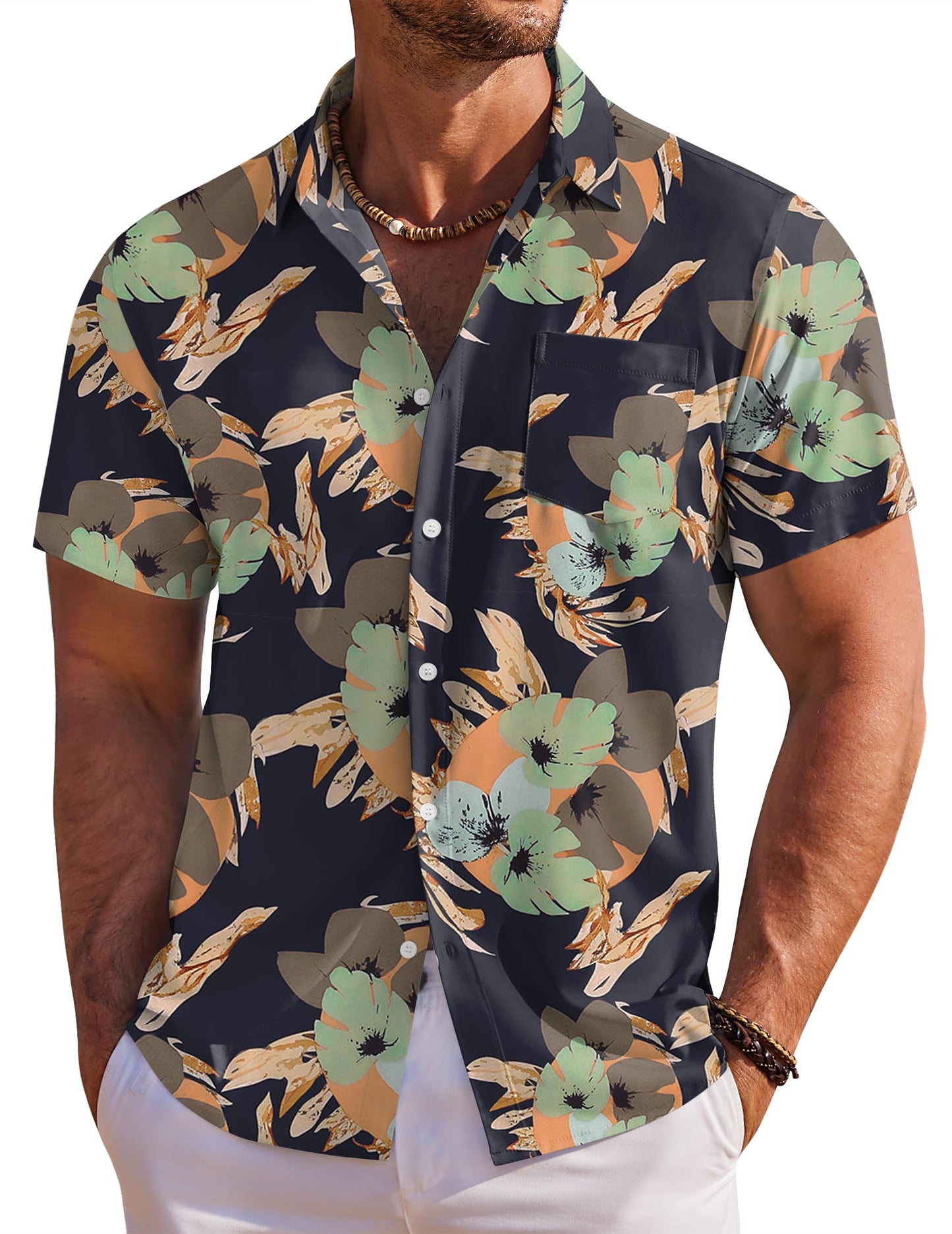 COOFANDY Men's Hawaiian Shirt Short Sleeve Floral Button Down Shirts Tropical Holiday Beach Shirts