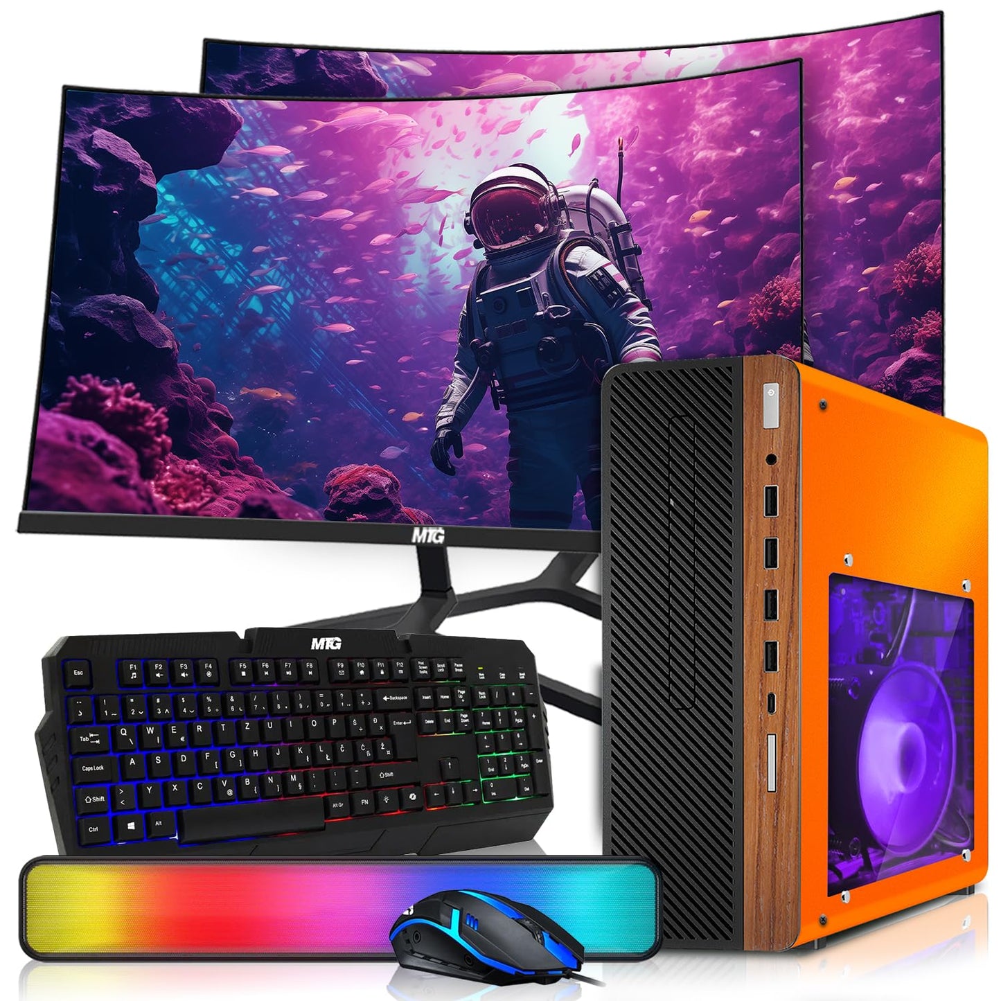 HP Half & Light Dark Desktop Computer PC Phoenix AMD A10-9700, 16GB RAM, 512GB SSD, 1TB SSD, RGB KBM with AI Copilot, WiFi, RGB Sounbar, Windows 11 (Renewed)