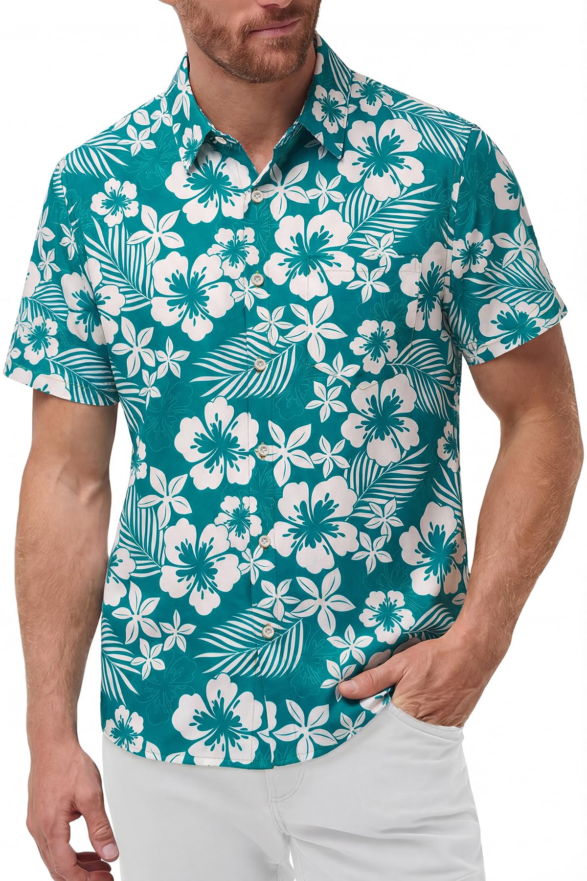KYKU Mens Hawaiian Shirts Short Sleeve Button Down Summer Vacation Beach Shirts, Pleated Back, with Pocket