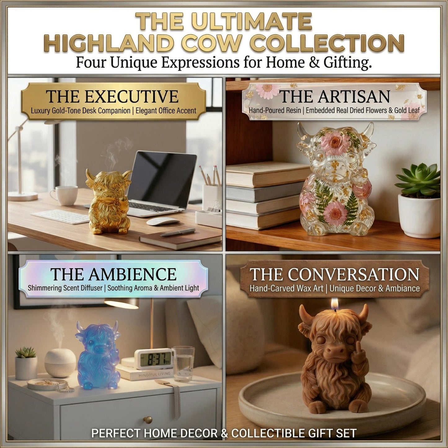 QUDYNZAL 1Pc 3D Highland Cow Resin Silicone Mold Funny Animal Epoxy Candle Mold for Resin Casting Candle Soap Making DIY Concrete Plaster Crafts Gag Gifts Quirky Desk Decor Easy Release