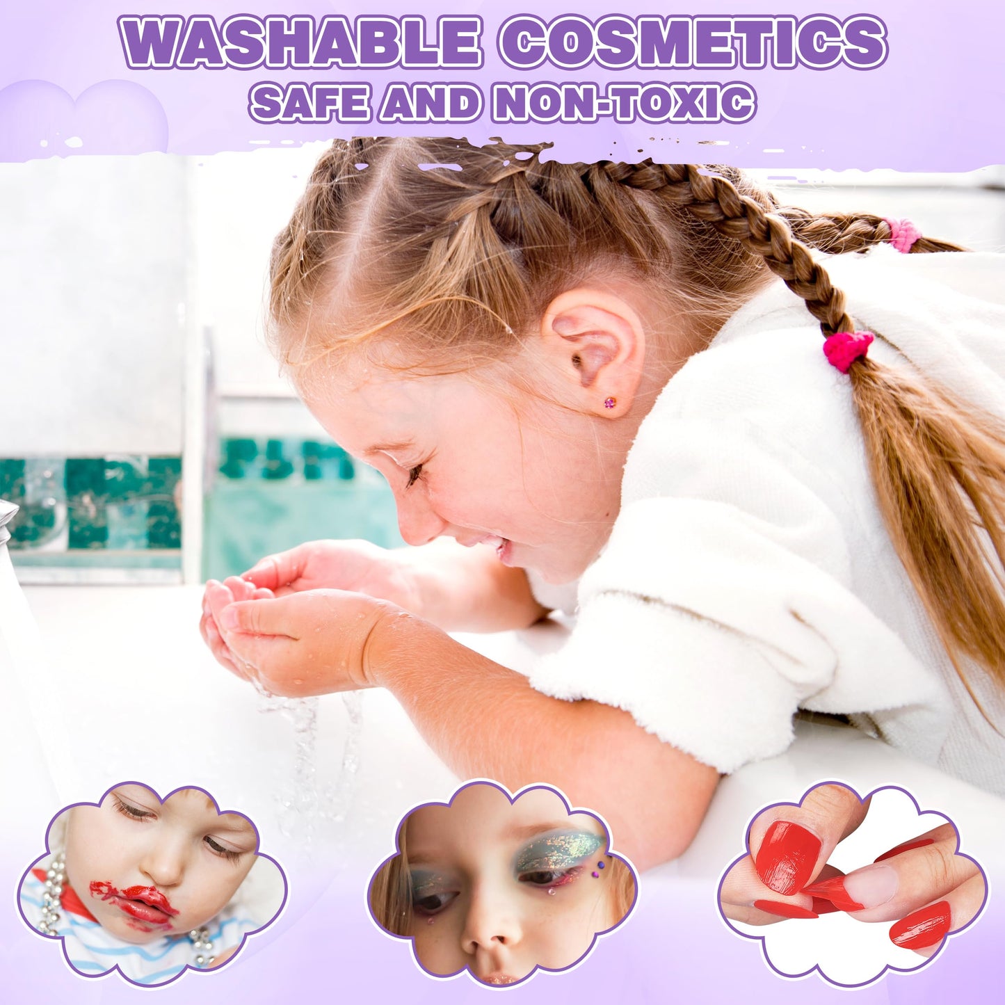 99 Pcs Kids Makeup Kit for Girls, Princess Toys Real Washable Cosmetics Set with Mirror