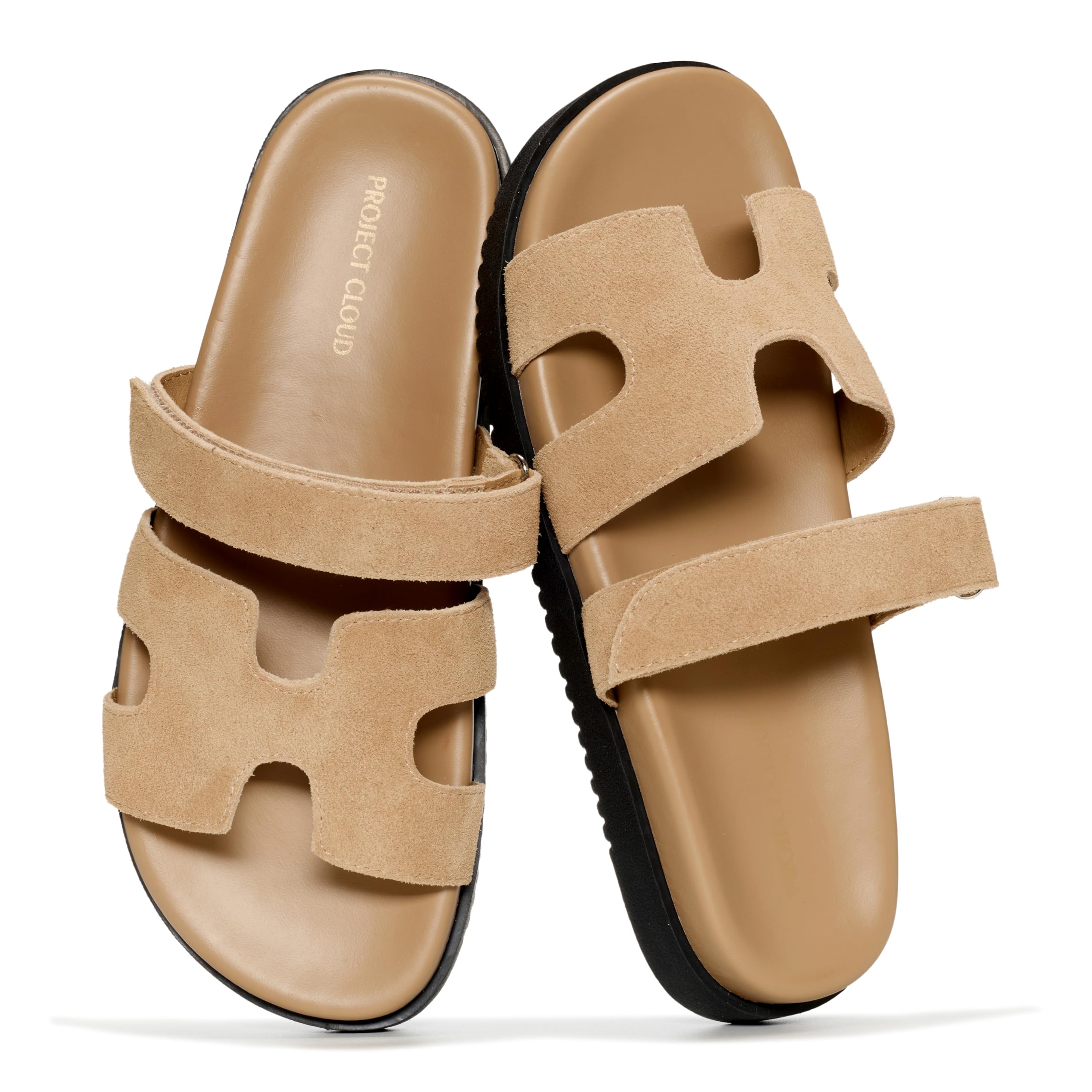 Project Cloud 100% Genuine Leather Sandals for Women Footwear - Stylish Womens Sandals with Plush & Soft Insole - Non-Slip and Water-Resistant Beach Sandals Slides for Women (Mayvy)
