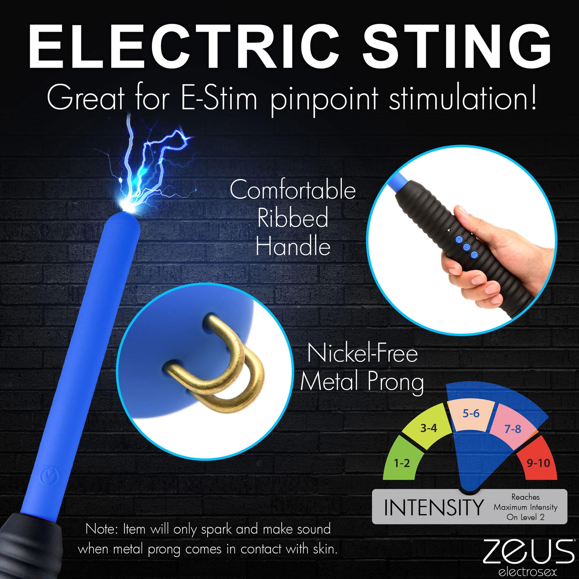 ZEUS ELECTROSEX Shock Rod E-Stim Zapping Wand for Men, Women, & Couples. Two Level of Pinpoint Shock, Easy Grip Handle, Sensory Play, 1 Piece, Blue.