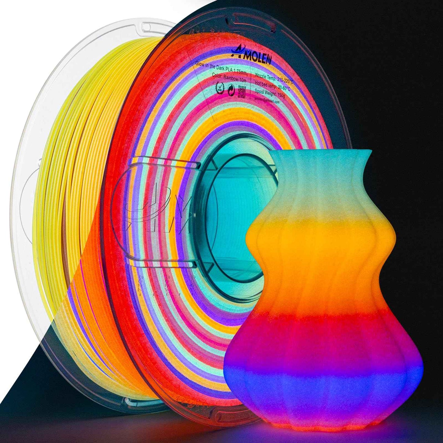 AMOLEN Glow in The Dark PLA Filament, 1.75mm PLA 3D Printer Filament