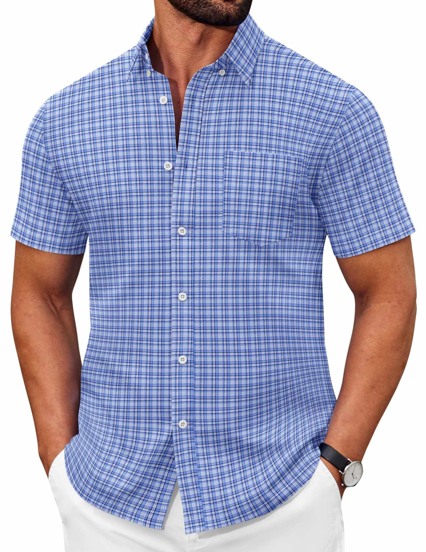 COOFANDY Men's Short Sleeve Oxford Shirt Casual Button Down Shirts Summer Untucked Dress Shirt with Pocket