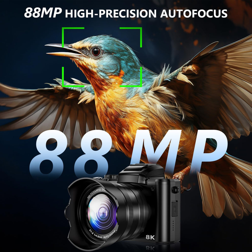 8K Digital Camera, 88MP WiFi Cameras for Photography