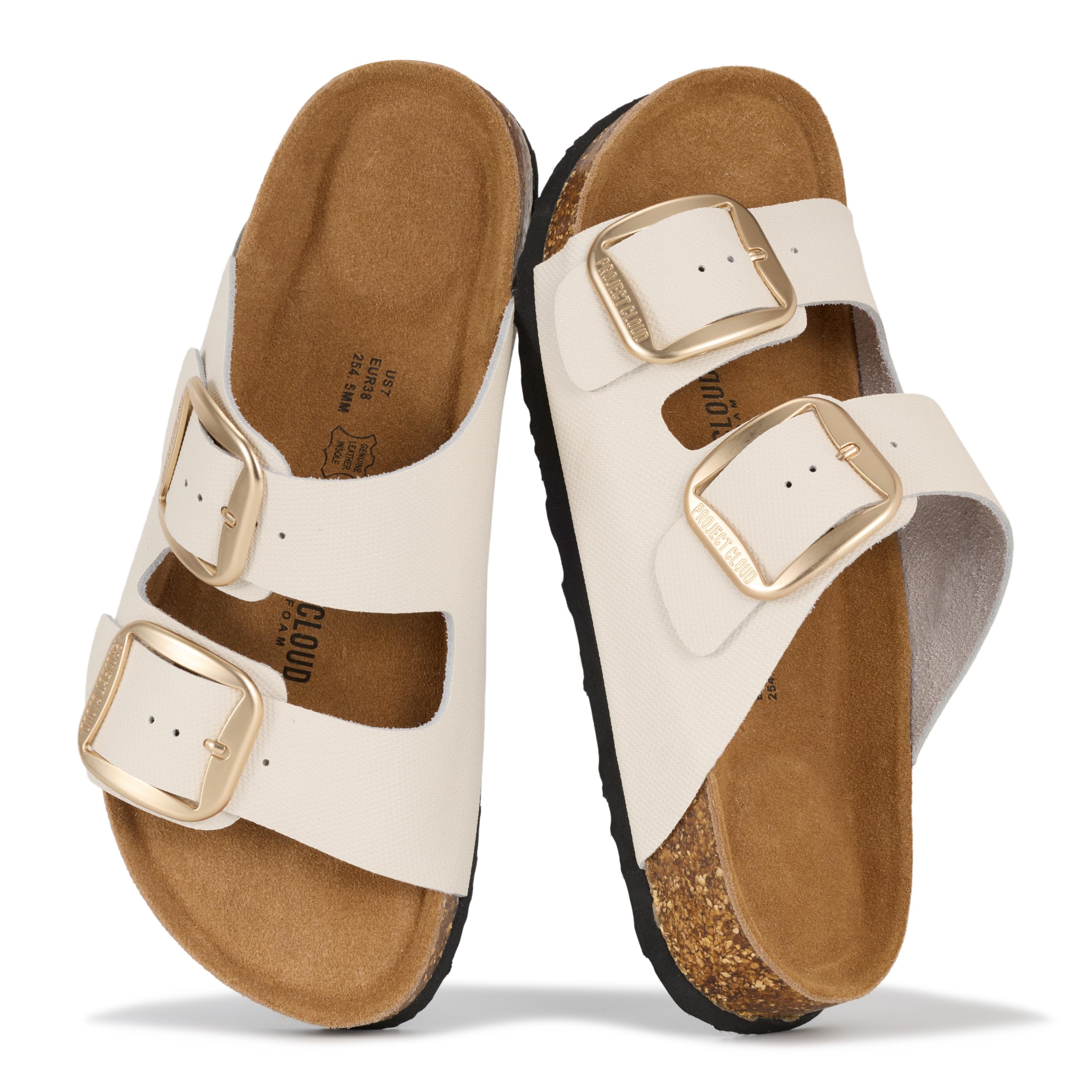 Project Cloud 100% Genuine Leather Flat Sandals for Women 2026 Comfortable Beach Essentials Womens Sandals Memory Foam Vacation Essentials Slides for Women Footwear (Santorini)