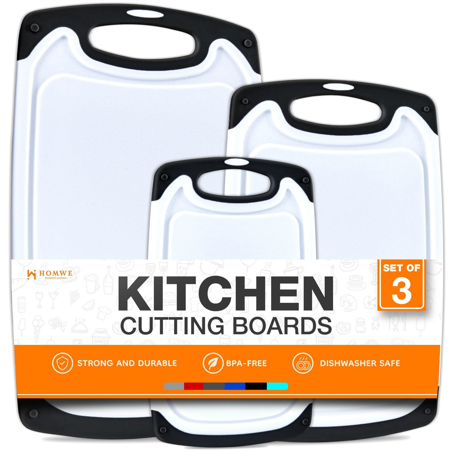 Cutting Boards for Kitchen - BPA-Free Chopping Board - Different Sizes & Non Slip Handles - Reversible, Large Cutting Board Set - Unique Gifts for Cooks Who Have Everything - 3-Pack