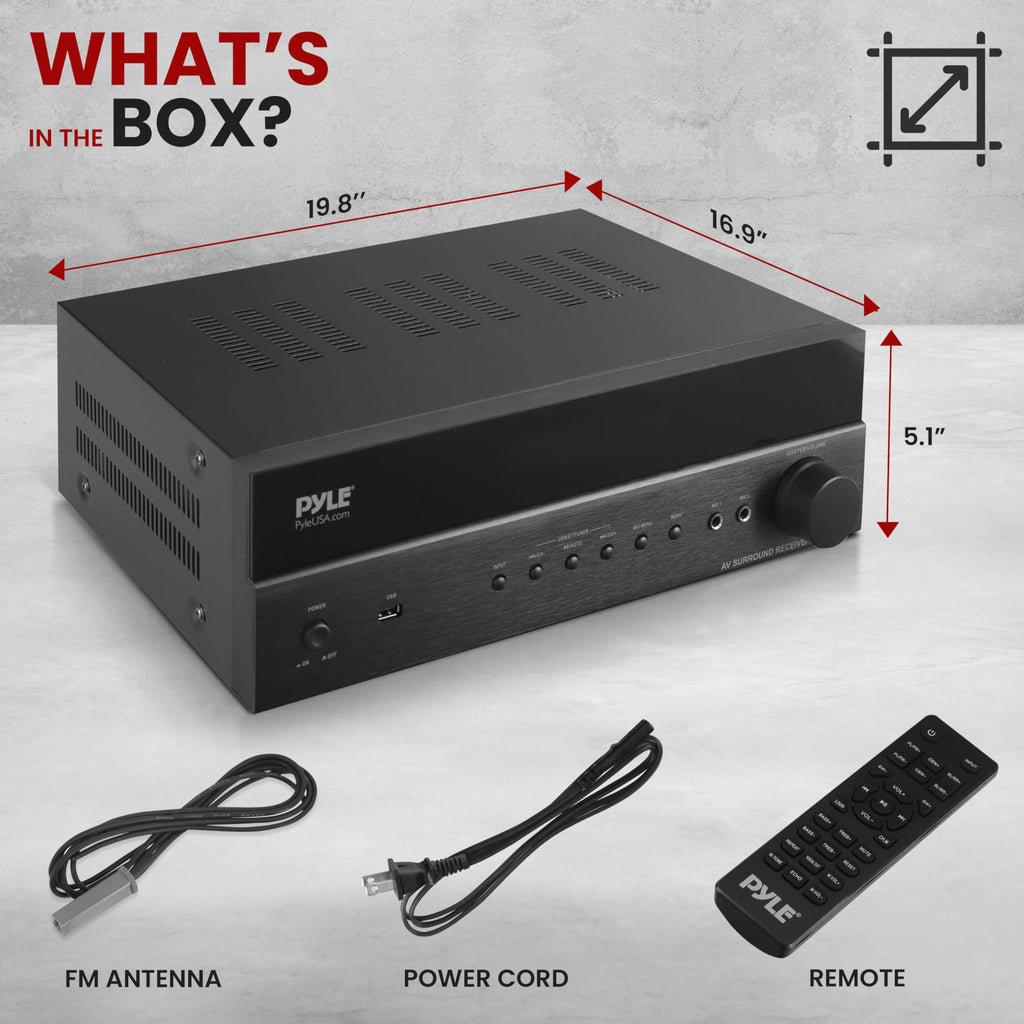 Pyle 5.2 Channel Hi-Fi Home Theater Receiver - 1000W MAX Wireless BT Surround Sound Stereo Amplifier System with 4k Ultra HD Support, MP3/USB/DAC, Ideal for Immersive Home Audio Experience