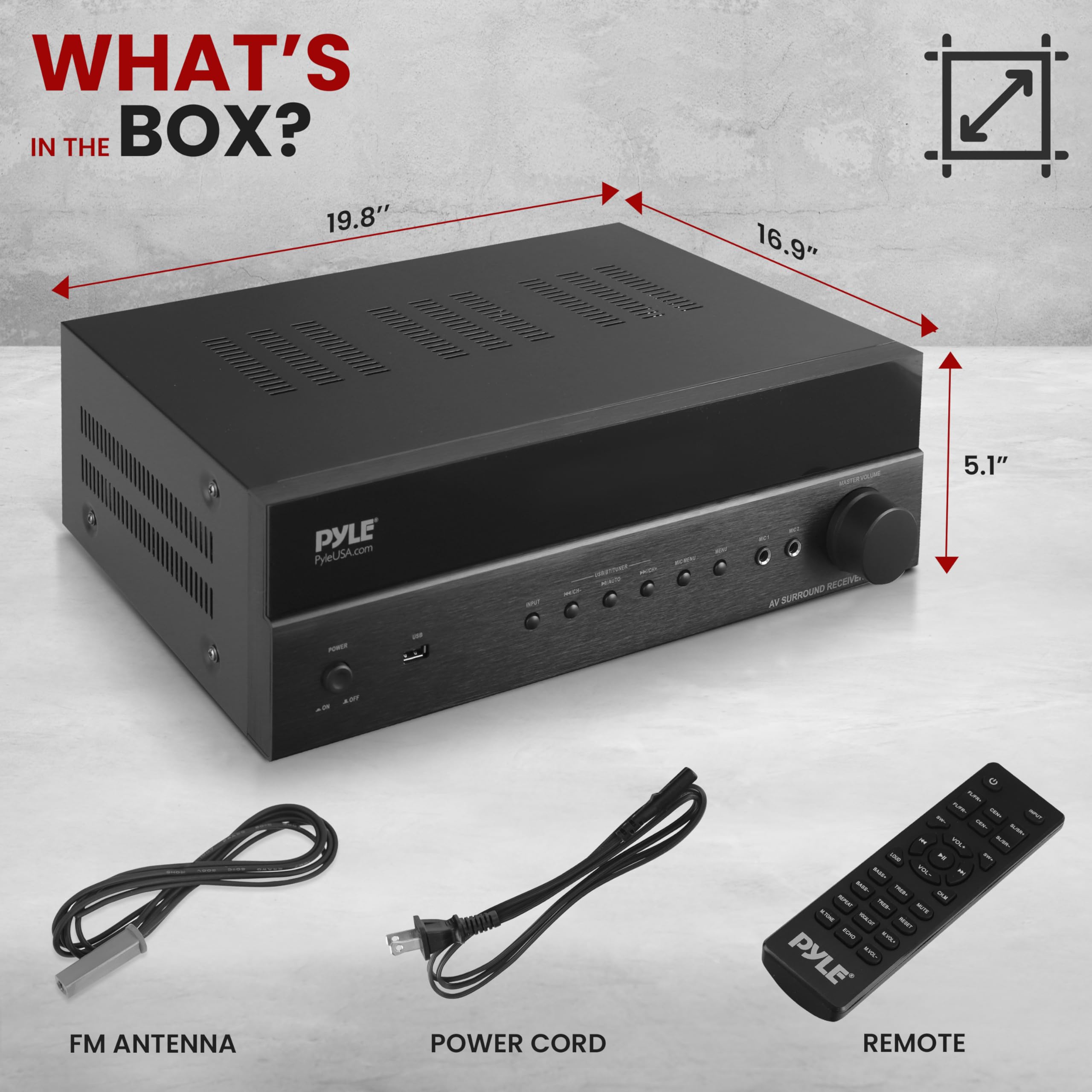 Pyle 5.2 Channel Hi-Fi Home Theater Receiver - 1000W MAX Wireless BT Surround Sound Stereo Amplifier System with 4k Ultra HD Support, MP3/USB/DAC, Ideal for Immersive Home Audio Experience