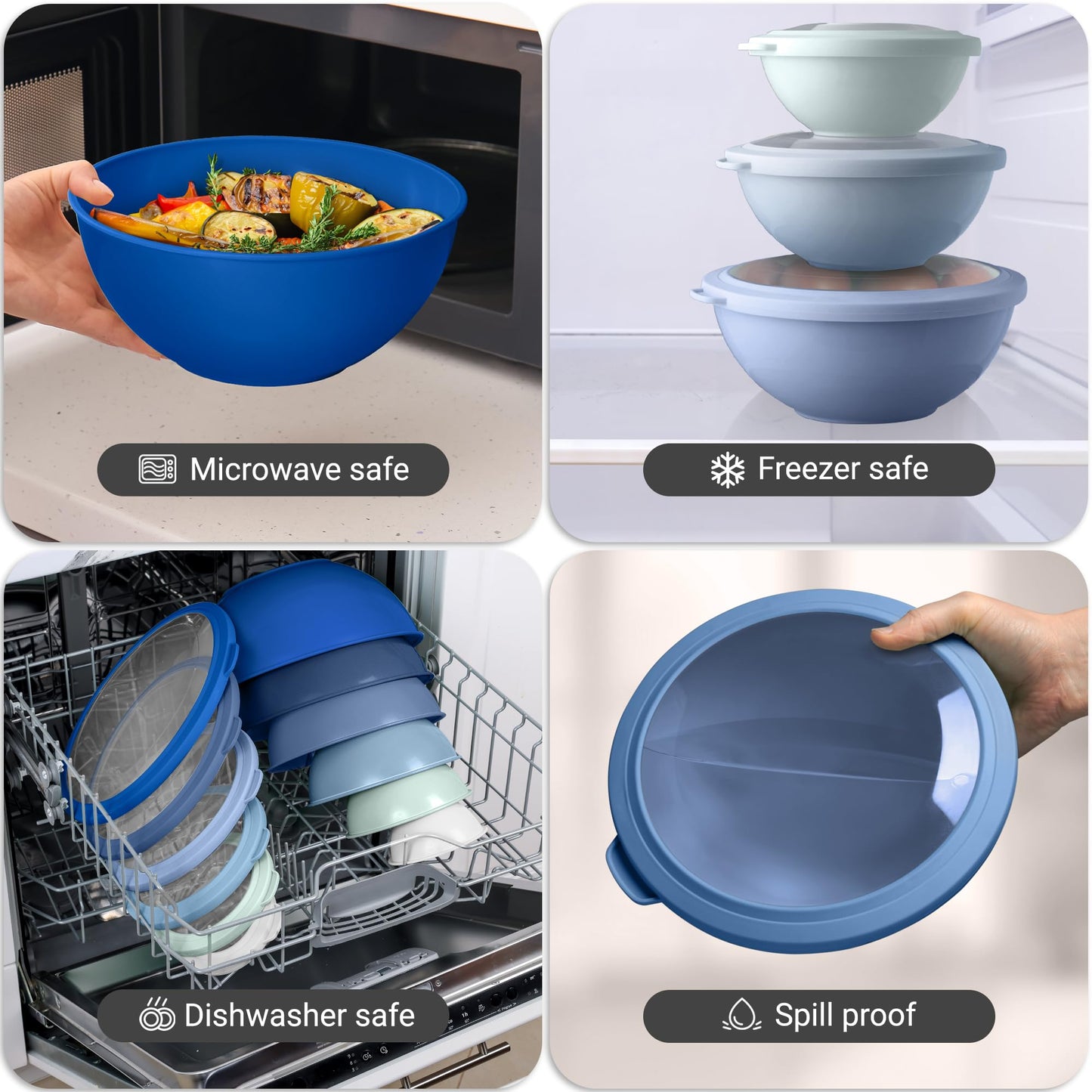 Zulay Kitchen Piece Plastic Mixing Bowls with Lids Set