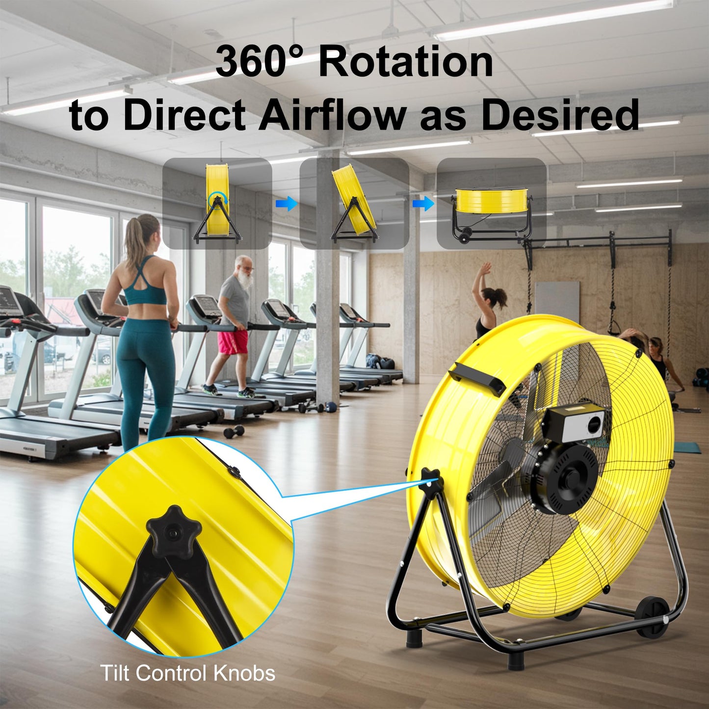 MEPTY High Velocity Industrial Drum Fan, 3 Speed Floor Fan Heavy Duty Metal Air Circulator for Warehouse, Workshops, Garage, Factory, Commercial Outdoor Use
