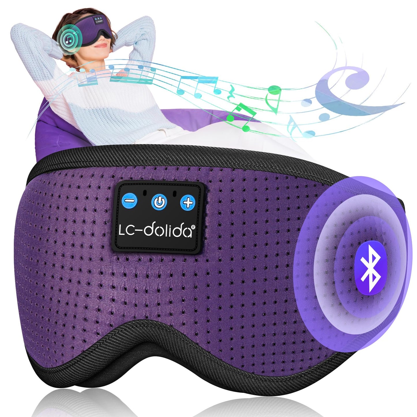 LC-dolida Sleep Headphones, 3D Sleep Mask Bluetooth Wireless Music Eye Mask, Sleeping Headphones for Side Sleepers