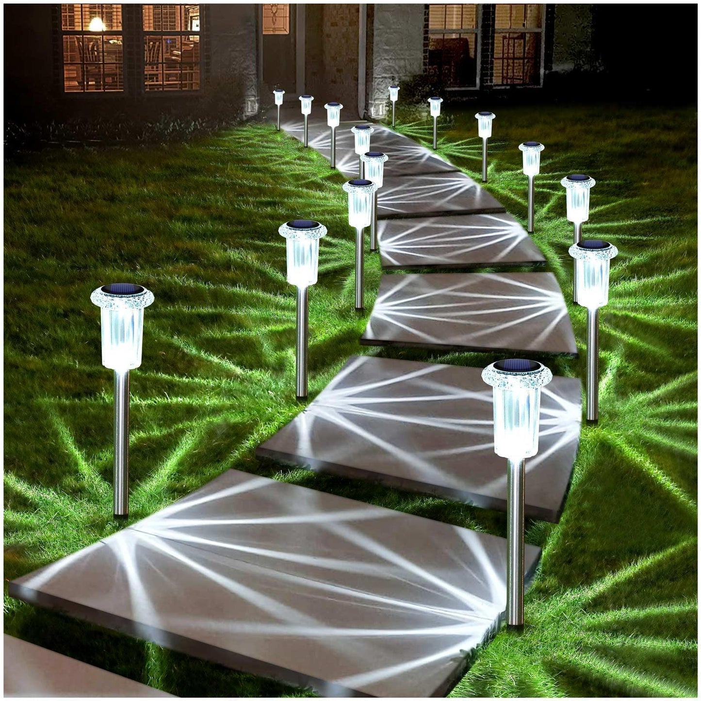DenicMic Solar Lights Outdoor Pathway Lights LED Waterproof Acrylic Lamp Head Stainless Steel Stake for Yard Garden Landscape Path Walkway Driveway Patio Lawn
