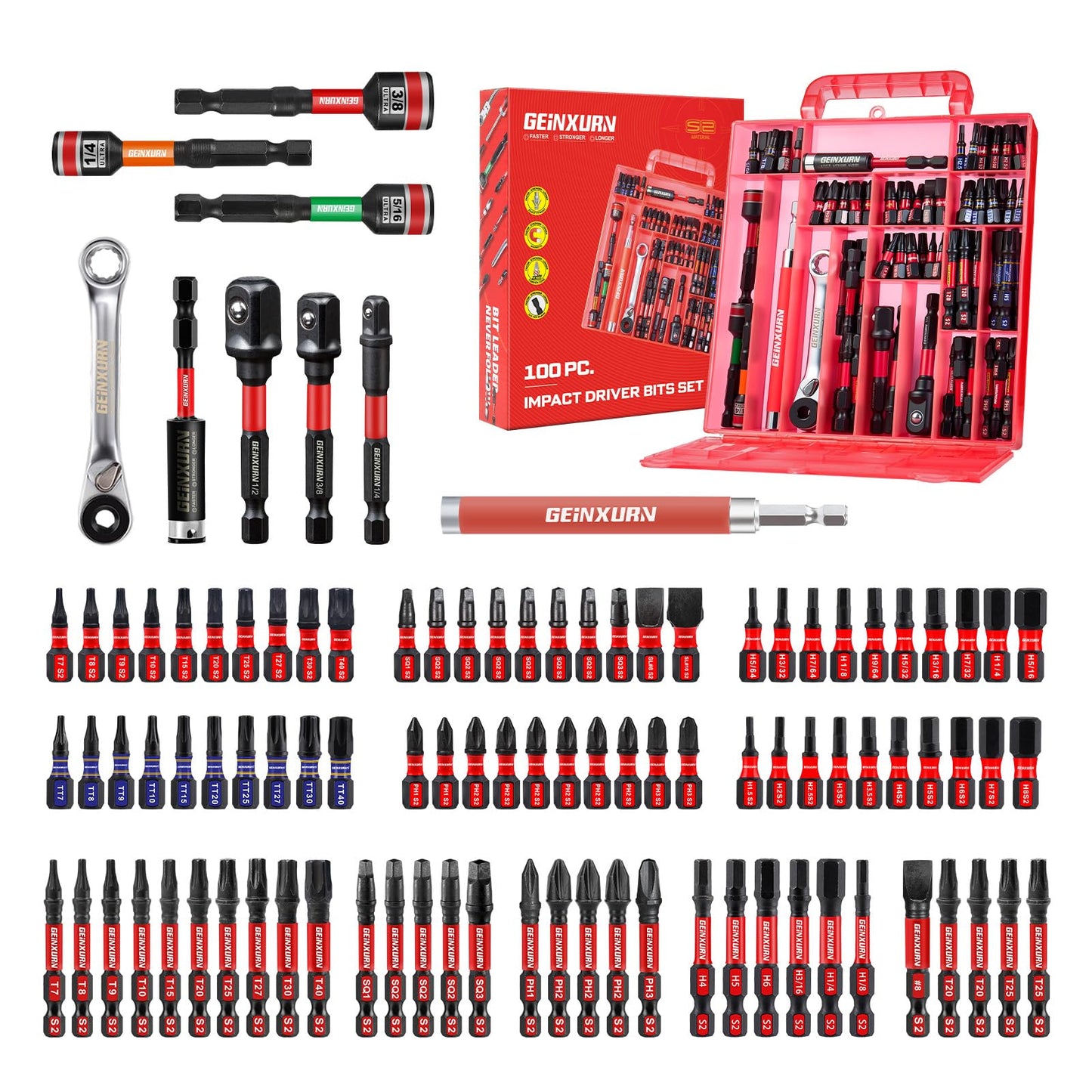 Impact driver bit set, plastic box